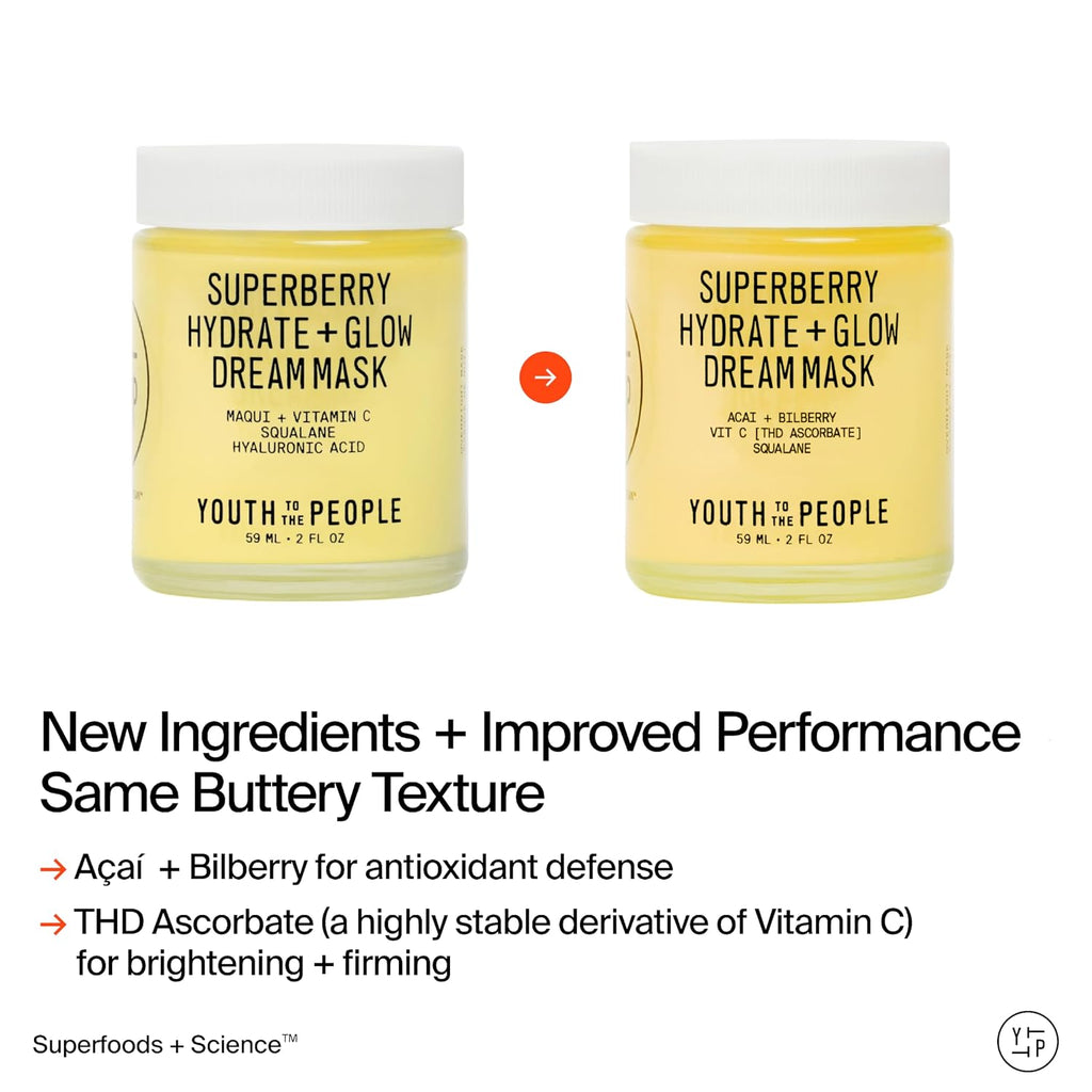 Youth To The People Superberry Dream Mask - Hydrate + Glow Face Moisturizer | Vitamin C Brightening Night Cream - Antioxidant-Rich Hydration, Radiant Glow, For Dry/Dull Skin, Uneven Tone, Non-comedogenic