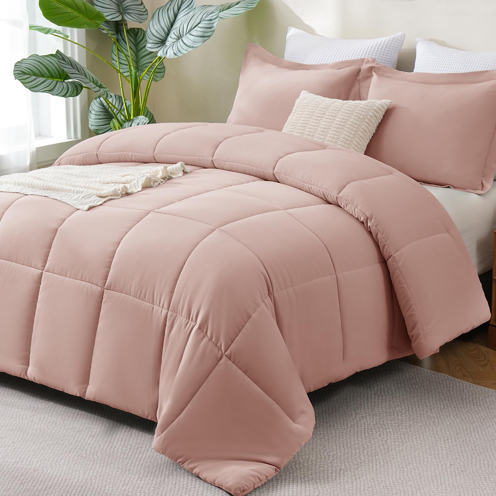 CozyLux Queen Comforter Set Black - 270GSM 3 Pieces Box Stitched Comforters Queen Size, Soft Bed Set for All Seasons, Lightweight Bedding Sets with 1 Down Alternative Comforter and 2 Pillow Shams