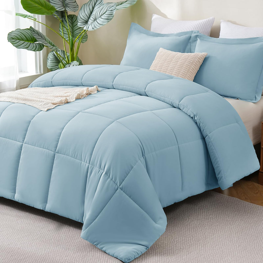 CozyLux Queen Comforter Set Black - 270GSM 3 Pieces Box Stitched Comforters Queen Size, Soft Bed Set for All Seasons, Lightweight Bedding Sets with 1 Down Alternative Comforter and 2 Pillow Shams