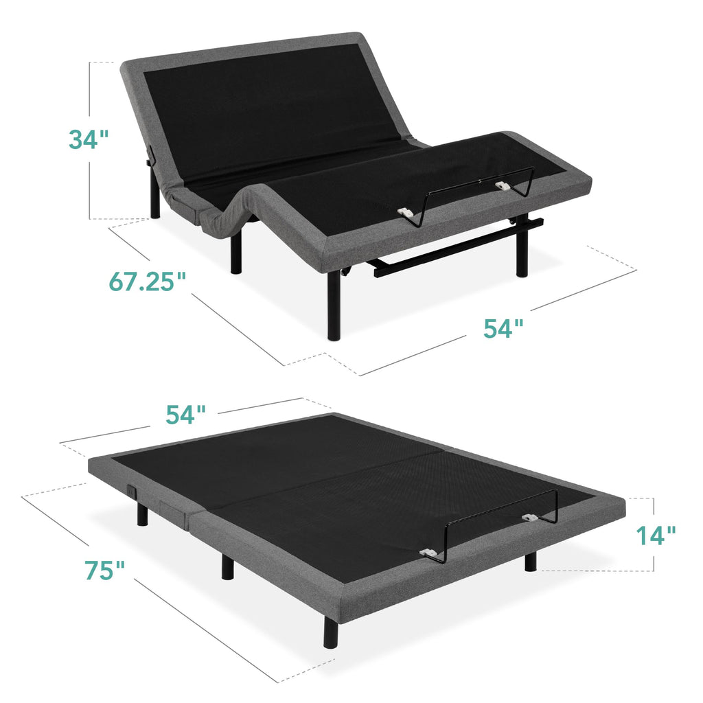Best Choice Products Ergonomic Queen Size Adjustable Bed Frame, Electric Base w/Wireless Remote Control, Nightlight, Massager, 2 USB Ports