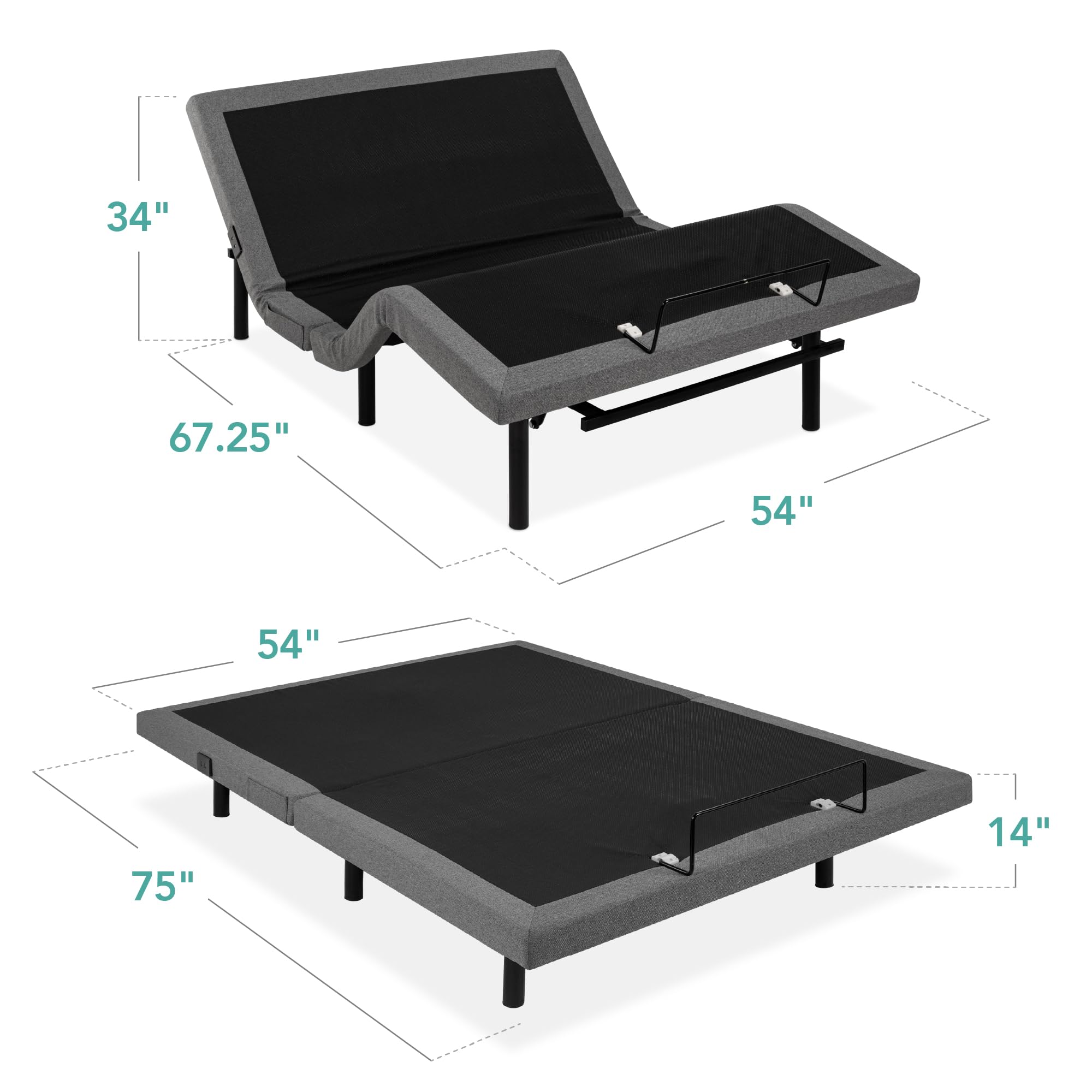 Best Choice Products Ergonomic Queen Size Adjustable Bed Frame, Electric Base w/Wireless Remote Control, Nightlight, Massager, 2 USB Ports