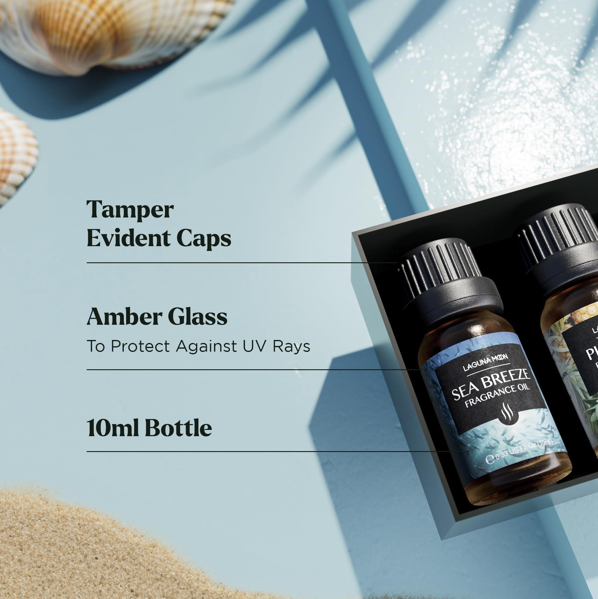 Lagunamoon Essential Oils Aromatherapy Set - 6 Oils for Diffusers, Home Care, Candle Making Scents, Fragrance, Humidifiers, Gifts - Peppermint, Tea Tree, Lavender, Eucalyptus, Orange (10mL)