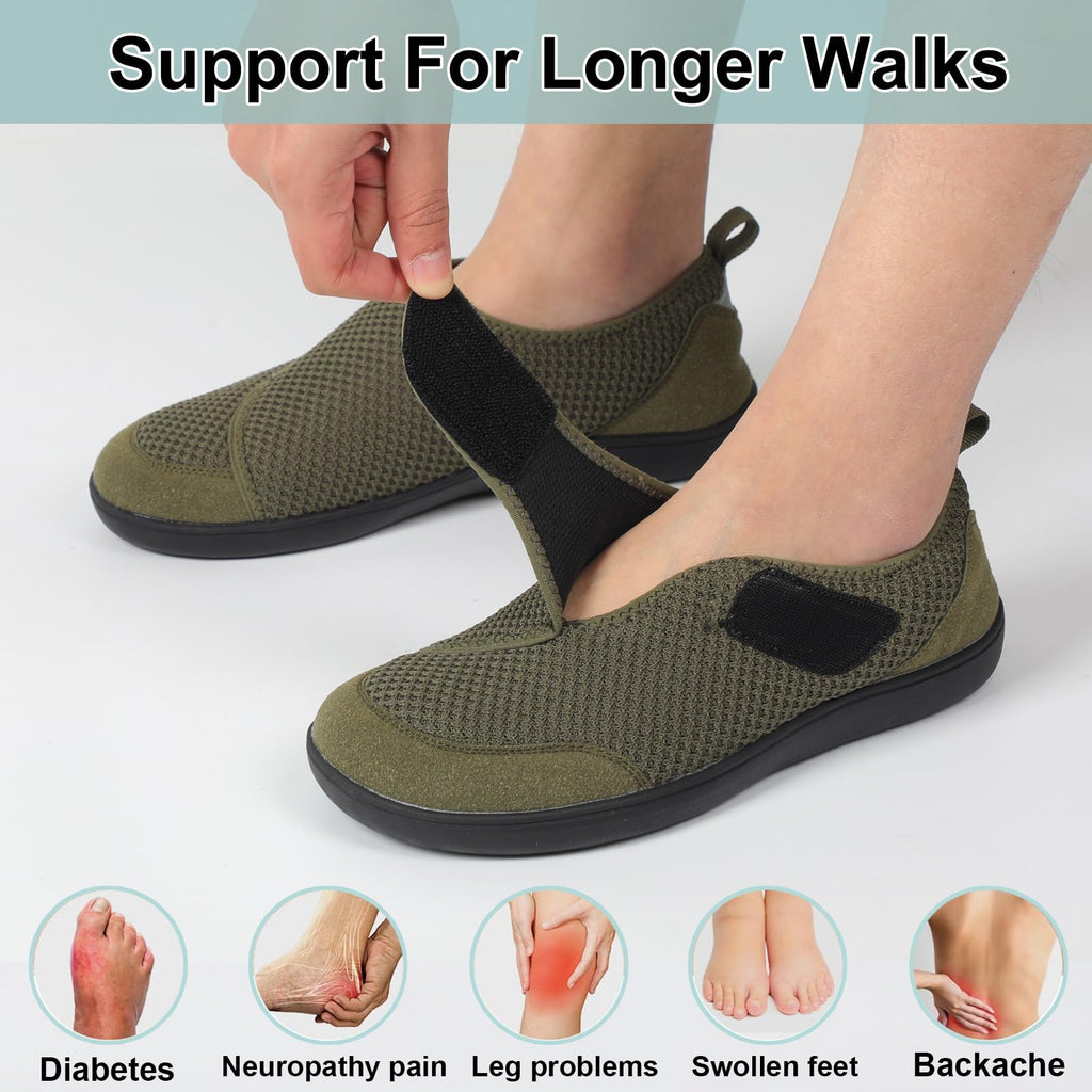 LeIsfIt Mens Wide Diabetic Shoes Adjustable Barefoot Walking Shoes Breathable Zero Drop Sneakers for Wide Width Arthritis Edema Feet