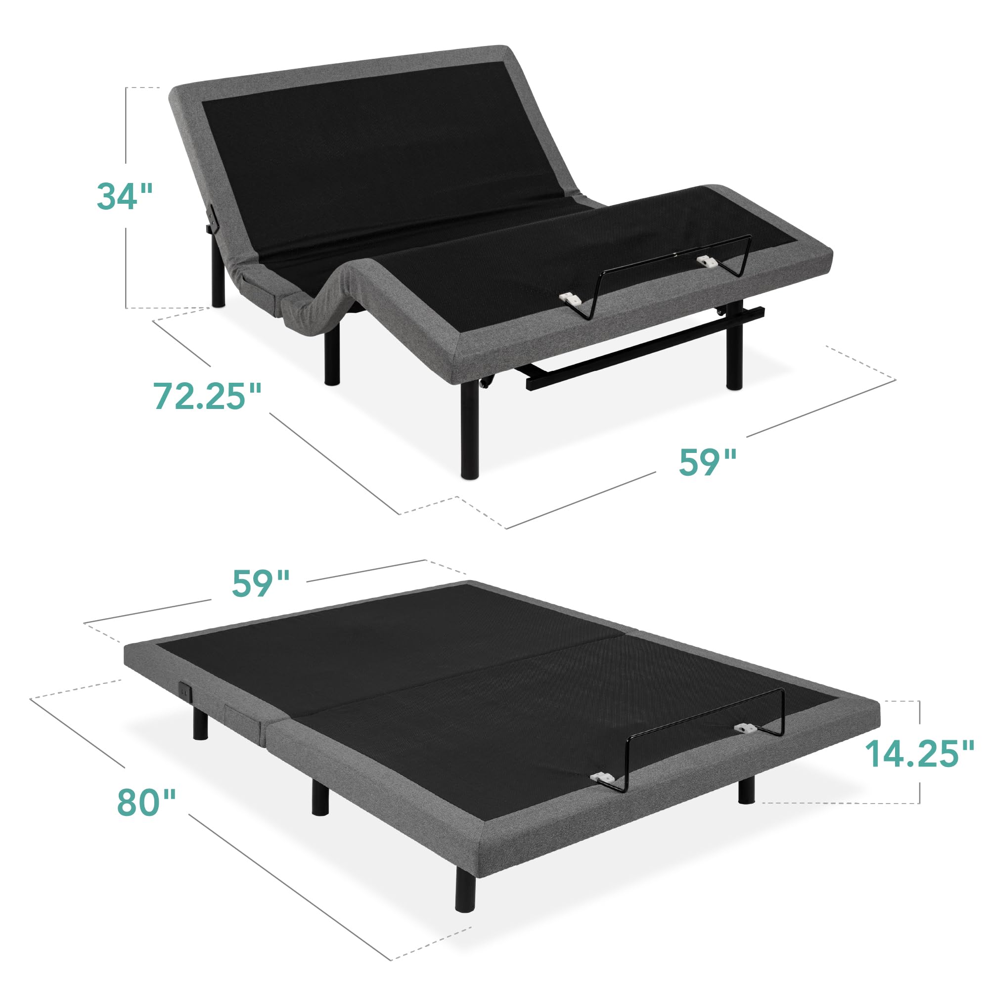 Best Choice Products Ergonomic Queen Size Adjustable Bed Frame, Electric Base w/Wireless Remote Control, Nightlight, Massager, 2 USB Ports