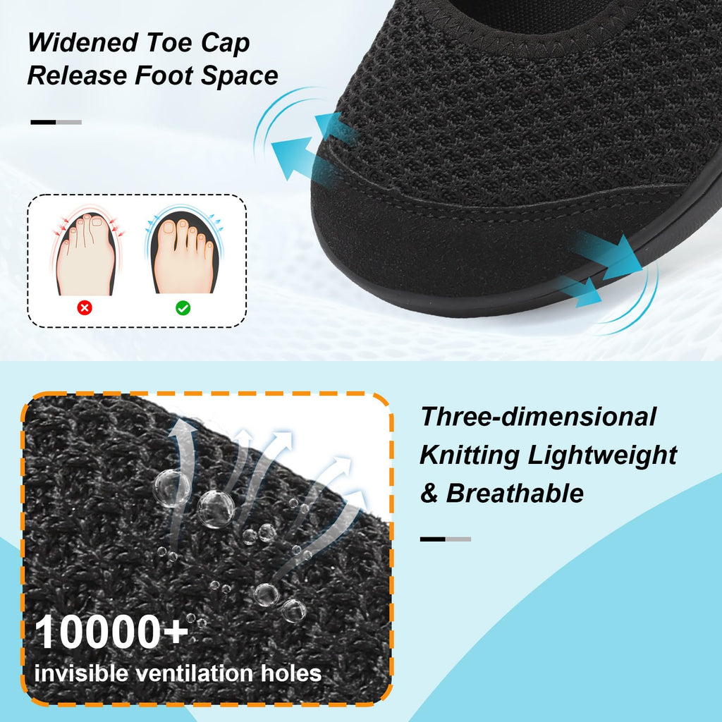 BARERUN Womens Barefoot Walking Shoes Adjustable Wide Diabetic Shoes Breathable Zero Drop Sneakers for Wide Width Arthritis Edema Feet Nursing Shoe Indoor Outdoor