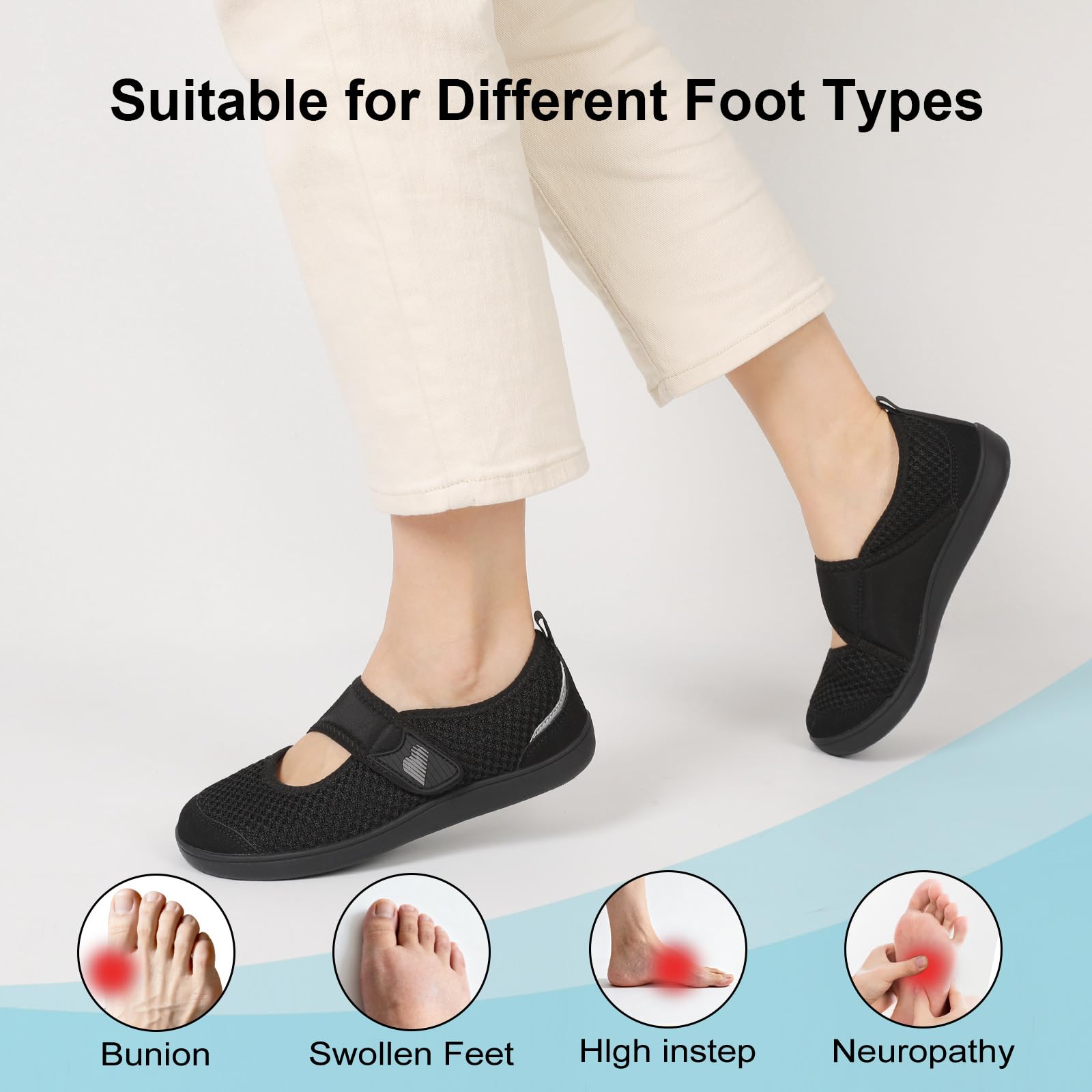 BARERUN Womens Barefoot Walking Shoes Adjustable Wide Diabetic Shoes Breathable Zero Drop Sneakers for Wide Width Arthritis Edema Feet Nursing Shoe Indoor Outdoor