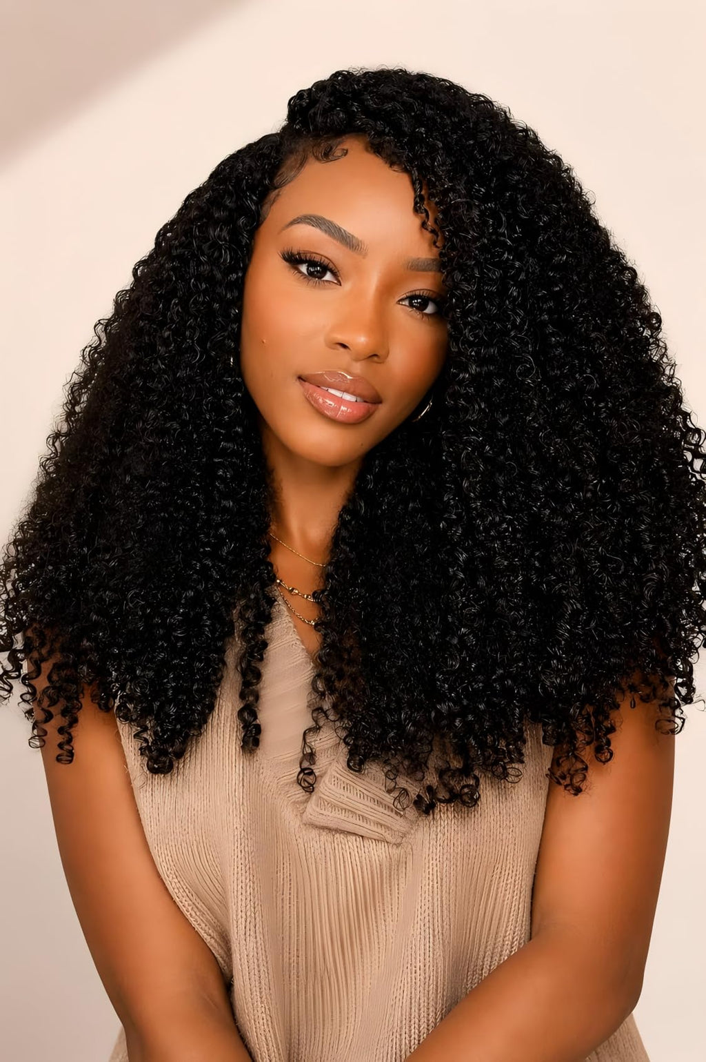 ISEE Half Wig Human Hair Glueless Wigs Upgrade 3 IN 1 Half Wig With Drawstring Seamless Clip Ins Flip Over Kinky Curly Human Hair No Glue No Lace For Women 180% Density 22 Inch