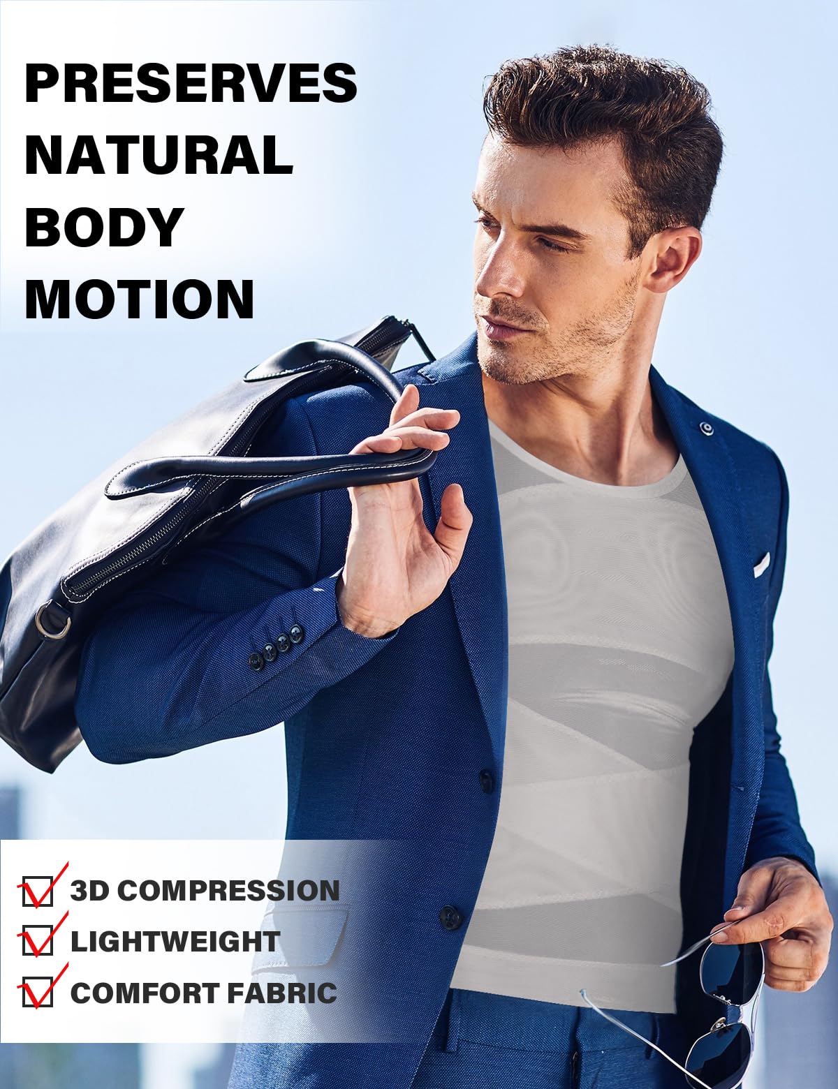 Arjen Kroos Compression Shirts for Men Breathable Mesh Slimming Tank Tops | Shapewear,Body Shaper,Fajas Para Hombres,Gynecomastia & Tummy Control,Posture Support,for Workout Gym/Dates/Formal Events