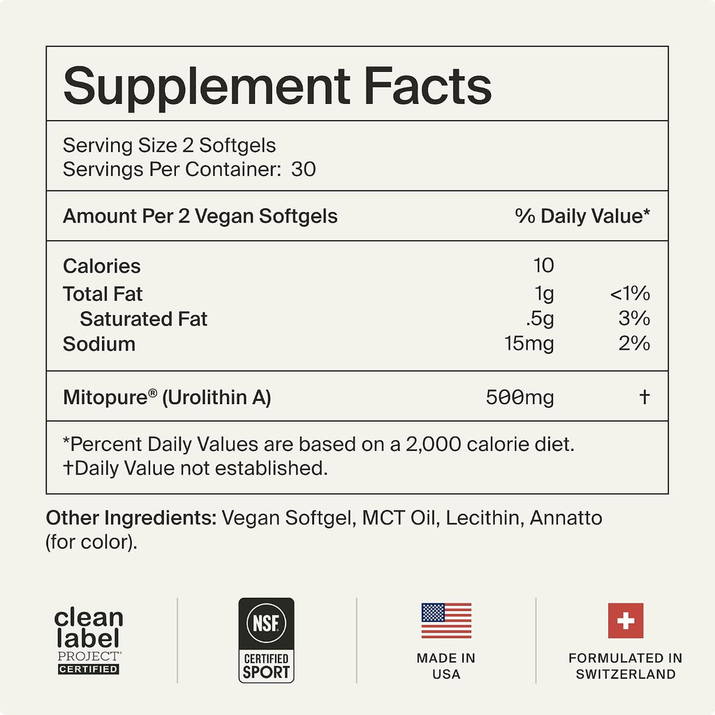 Timeline Mitopure Urolithin A Supplement Softgels - Clinically Proven Support for Healthy Aging and Cellular Renewal - Mitoceutical for Muscle Support and Longevity