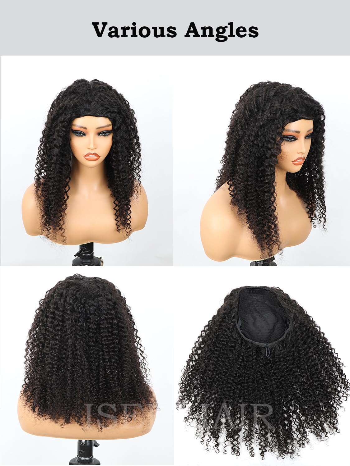 ISEE Half Wig Human Hair Glueless Wigs Upgrade 3 IN 1 Half Wig With Drawstring Seamless Clip Ins Flip Over Kinky Curly Human Hair No Glue No Lace For Women 180% Density 22 Inch