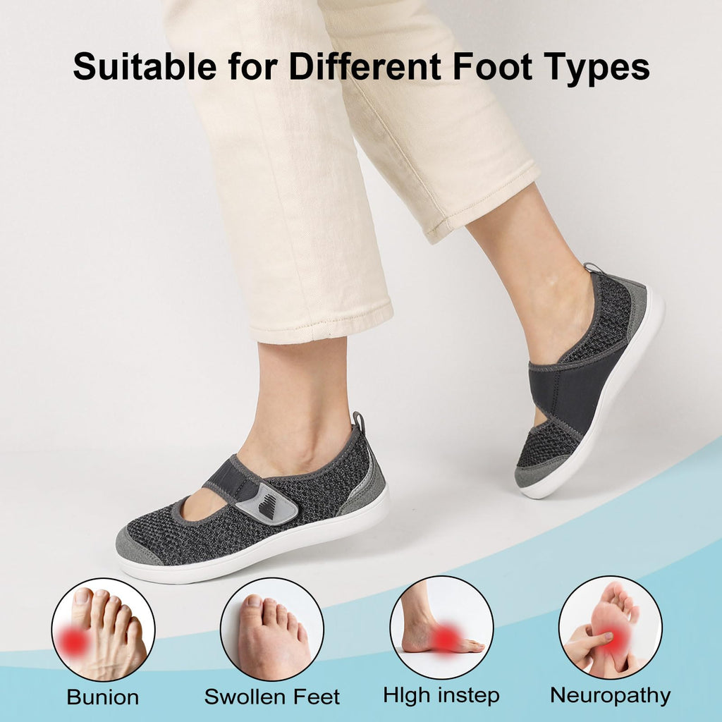 BARERUN Womens Barefoot Walking Shoes Adjustable Wide Diabetic Shoes Breathable Zero Drop Sneakers for Wide Width Arthritis Edema Feet Nursing Shoe Indoor Outdoor