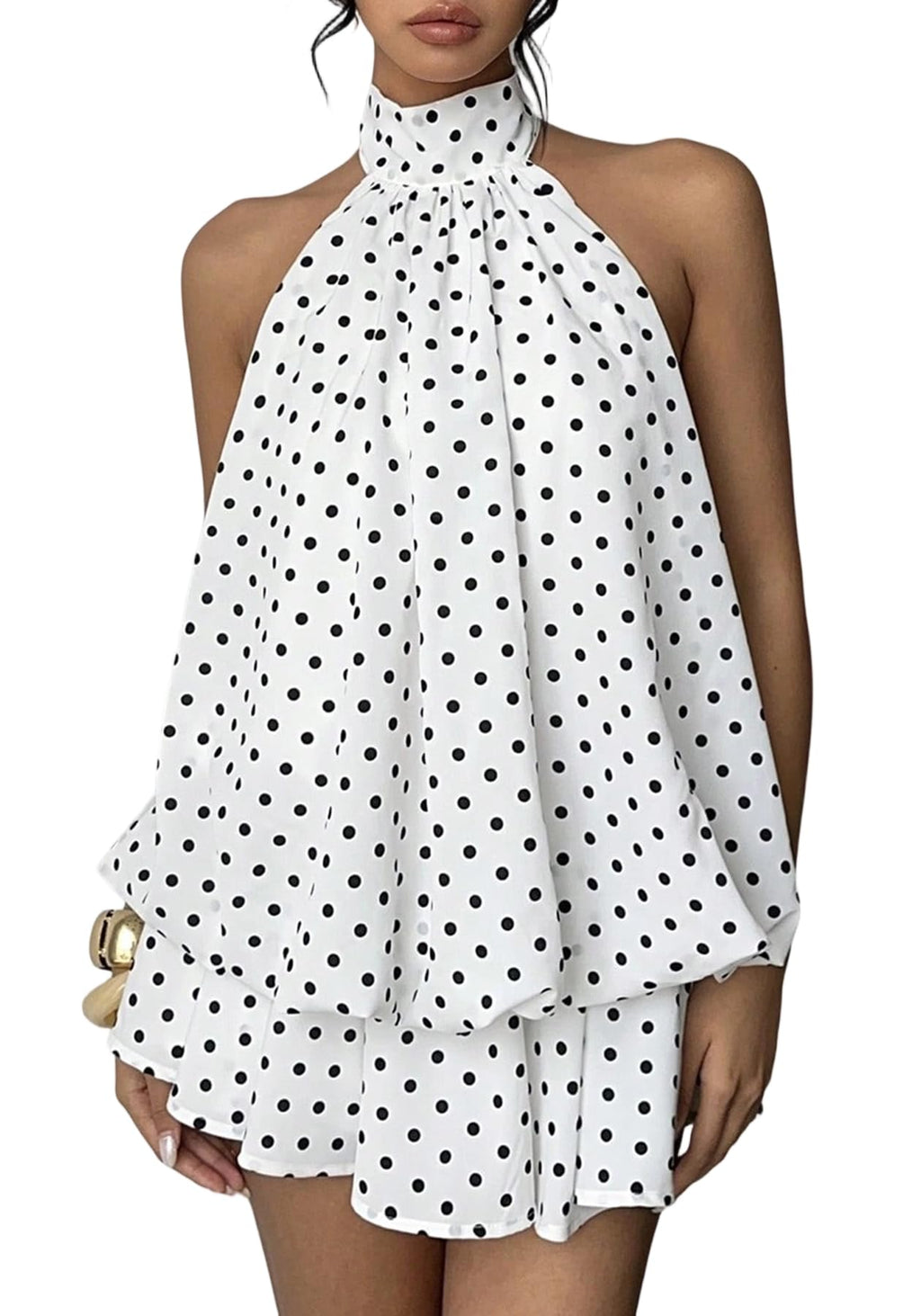 SHINFY Women Chiffon Halter Cocktail Dresses for Wedding Guest Ruffle Mini Beach Vacation Birthday Dresses