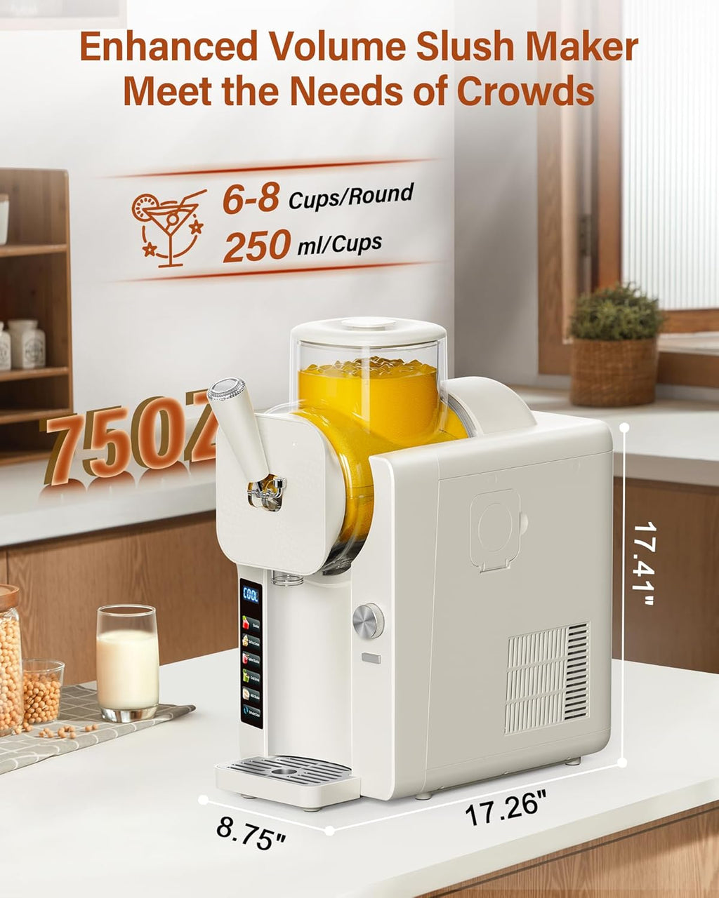 Slush Machine & Ice Cream Maker Machine 2-IN-1, for Smoothies, Margarita | 6 Modes for Smoothies, Milkshakes, Margarita, and Ice Cream, Double-Layer Tank, With Ice Cream Cone Holder, Home Use