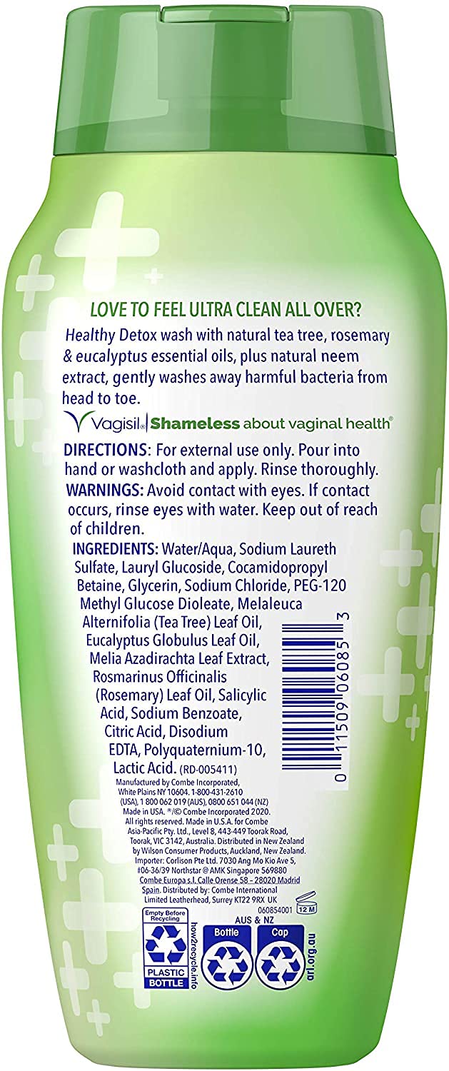 Vagisil Feminine Wash for Intimate Area Hygiene, Healthy Detox, All Over Body Wash for Women, Gynecologist Tested, Hypoallergenic and pH Balanced, 12 Fl Oz (Pack of 3)