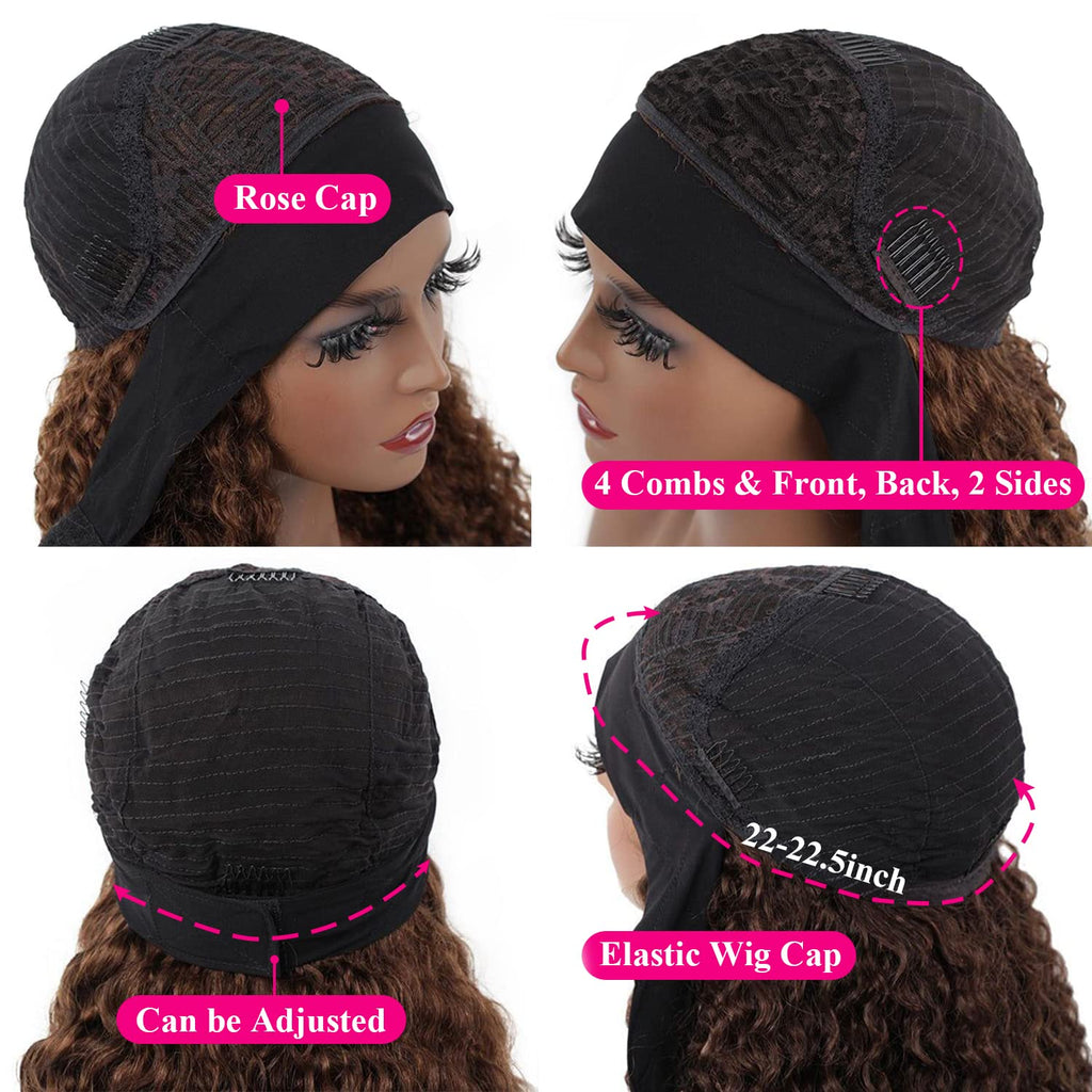 Aiterina Headband Wig Deep Wave 12 Inch Human Hair Headband Wig Curly hair Glueless Human Hair Wigs Machine Made No Lace deep Curly Headband Wigs Natural color