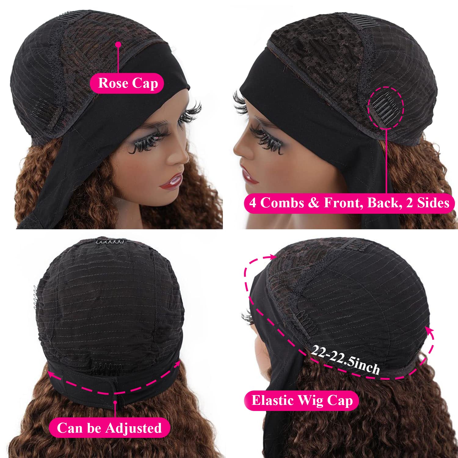 Aiterina Headband Wig Deep Wave 12 Inch Human Hair Headband Wig Curly hair Glueless Human Hair Wigs Machine Made No Lace deep Curly Headband Wigs Natural color