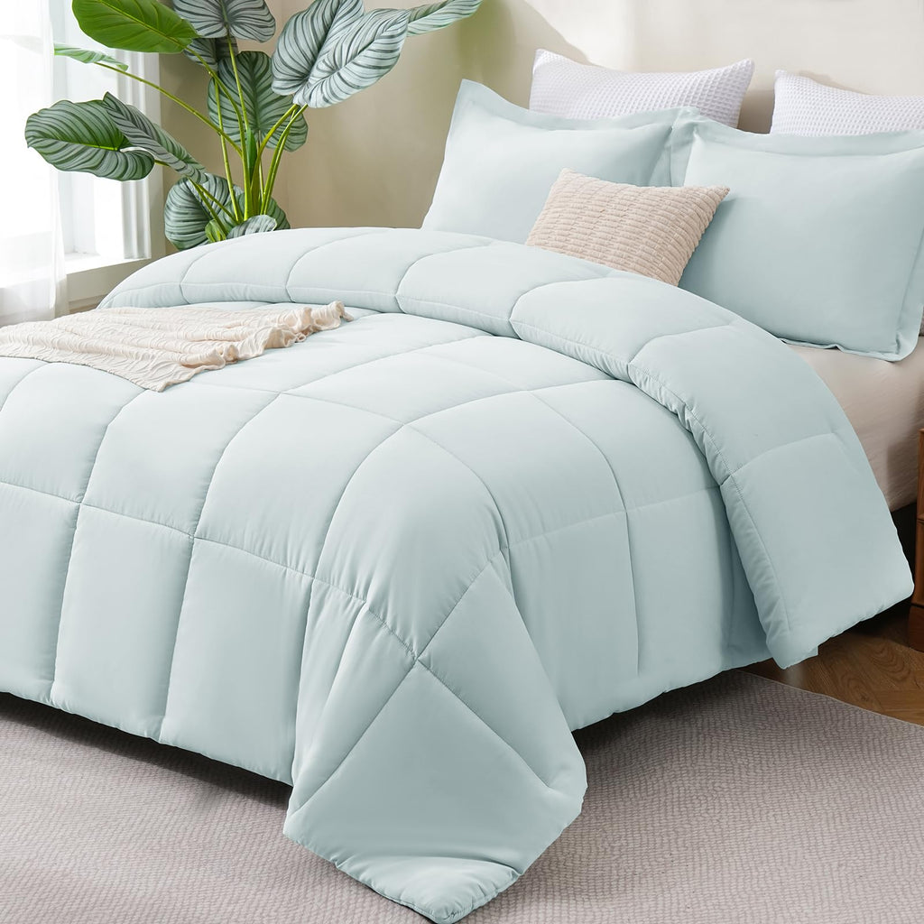 CozyLux Queen Comforter Set Black - 270GSM 3 Pieces Box Stitched Comforters Queen Size, Soft Bed Set for All Seasons, Lightweight Bedding Sets with 1 Down Alternative Comforter and 2 Pillow Shams