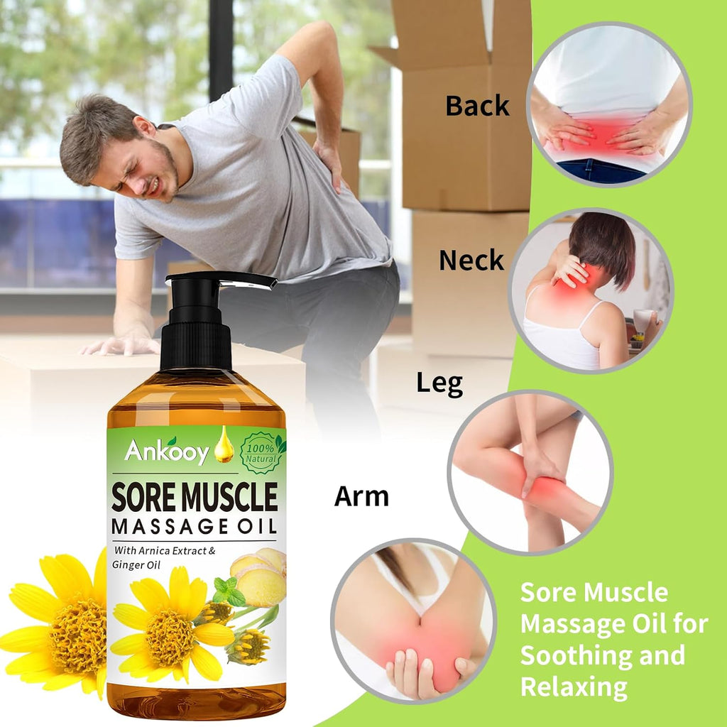 3 Pack Massage Oil for Massage Therapy,Sore Muscle Arnica Oil & Relaxing Lavender Oil & Ginger Oil Lymphatic Drainage & Massage Ball,Massage Kit Gifts for Women Men,Spa Gifts Birthday Gifts for Women