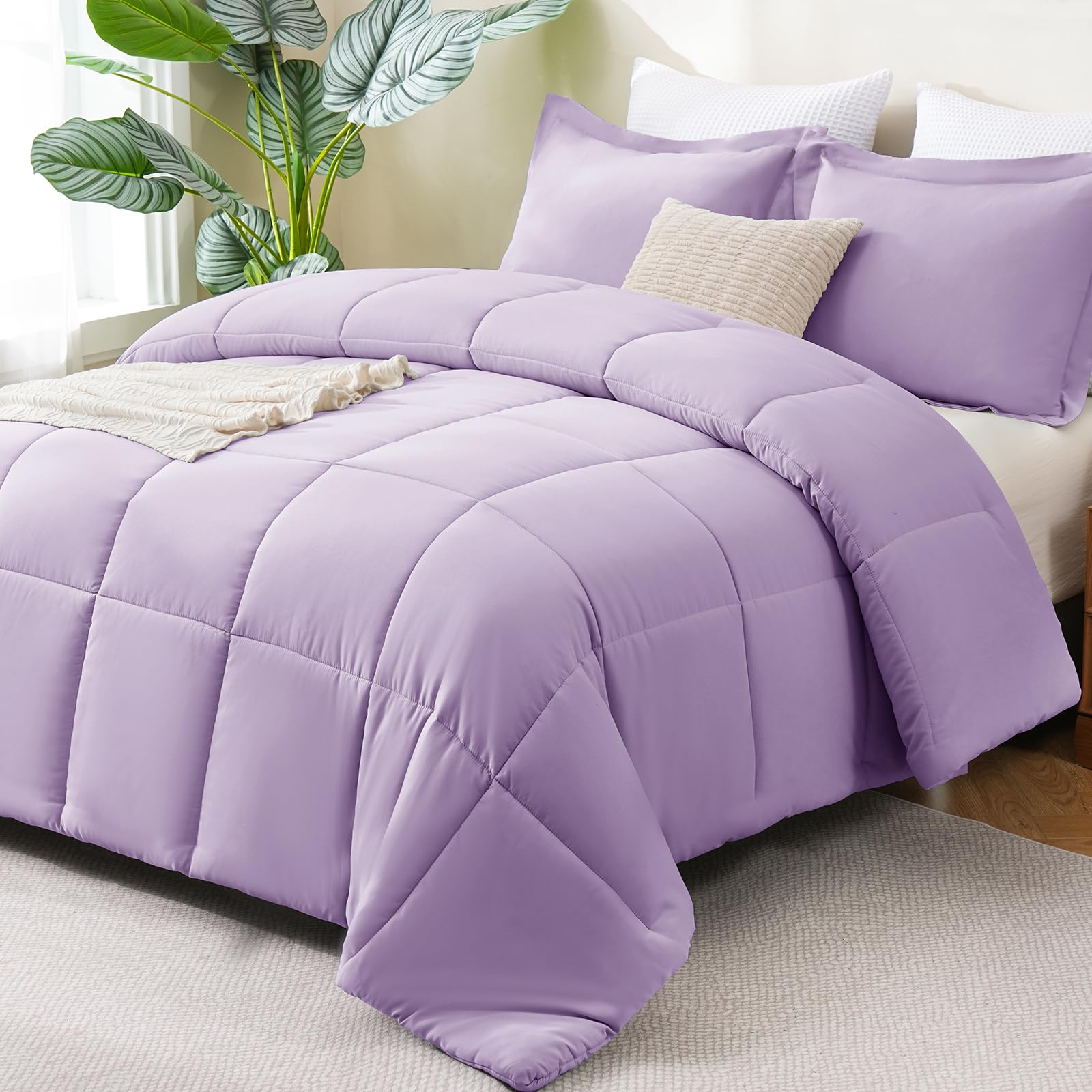 CozyLux Queen Comforter Set Black - 270GSM 3 Pieces Box Stitched Comforters Queen Size, Soft Bed Set for All Seasons, Lightweight Bedding Sets with 1 Down Alternative Comforter and 2 Pillow Shams