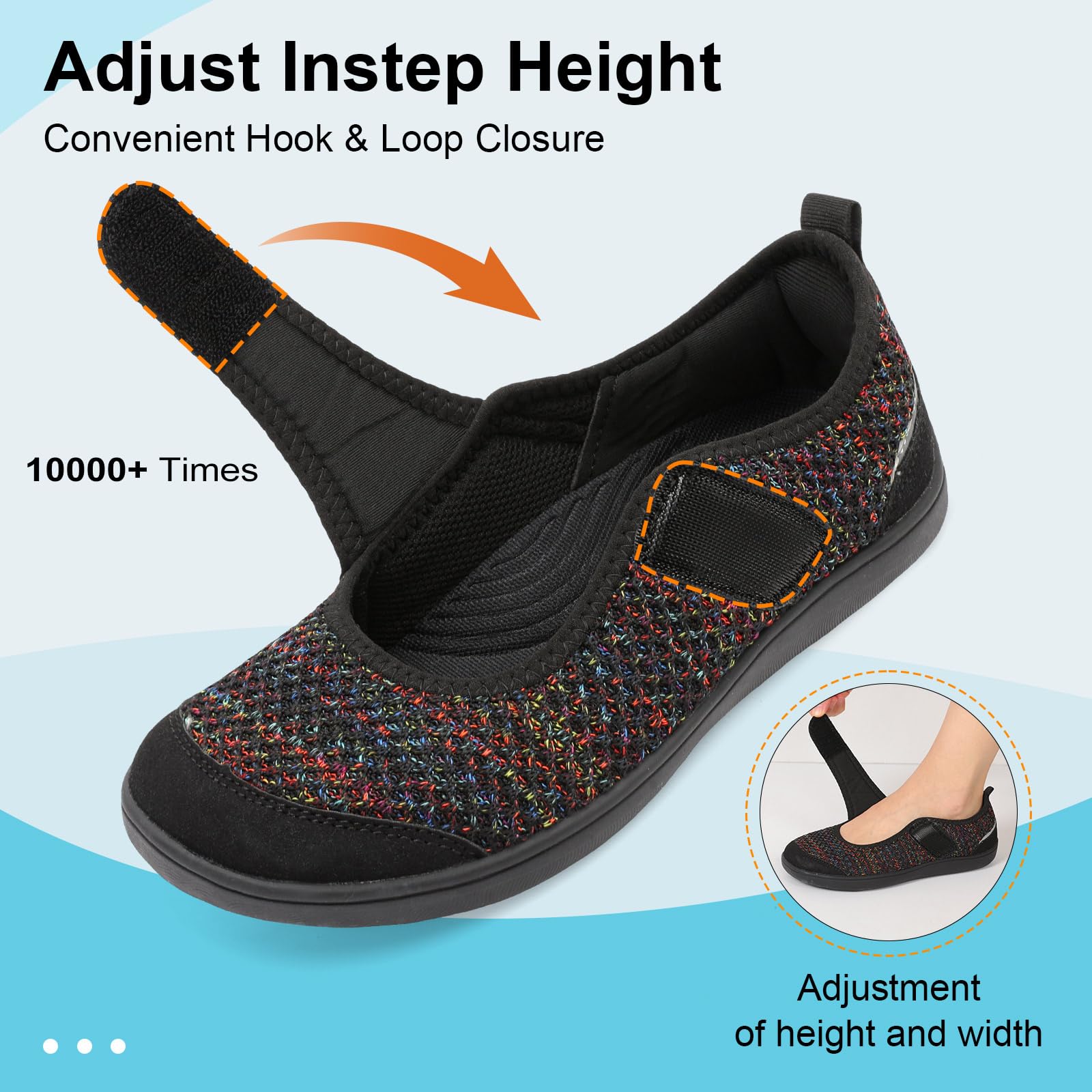 BARERUN Womens Barefoot Walking Shoes Adjustable Wide Diabetic Shoes Breathable Zero Drop Sneakers for Wide Width Arthritis Edema Feet Nursing Shoe Indoor Outdoor