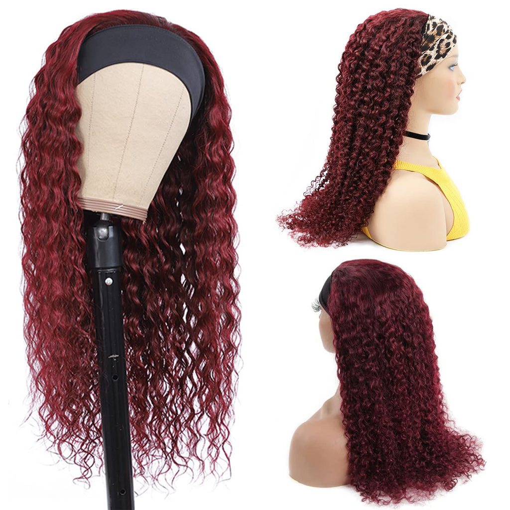 Aiterina Headband Wig Deep Wave 12 Inch Human Hair Headband Wig Curly hair Glueless Human Hair Wigs Machine Made No Lace deep Curly Headband Wigs Natural color