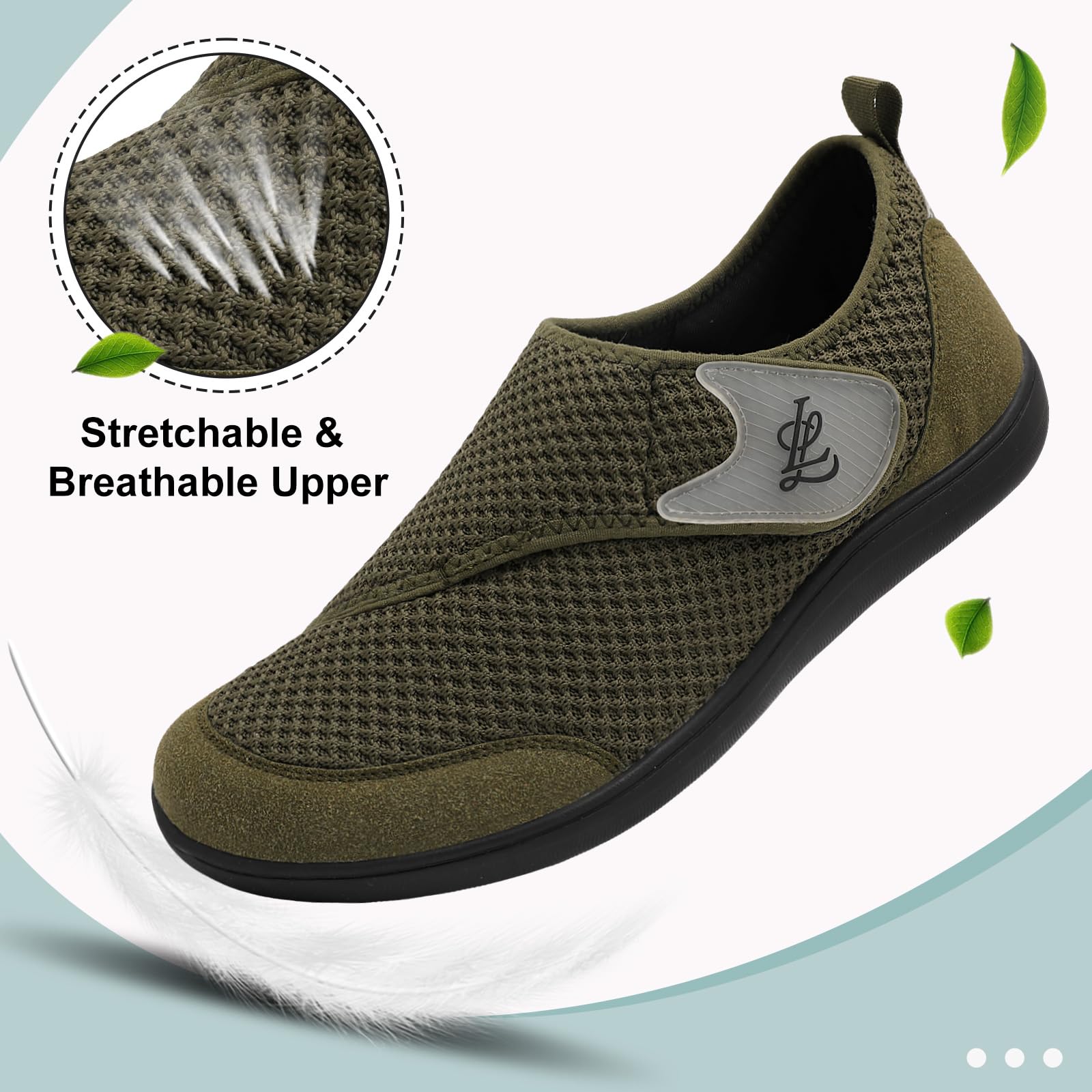 LeIsfIt Mens Wide Diabetic Shoes Adjustable Barefoot Walking Shoes Breathable Zero Drop Sneakers for Wide Width Arthritis Edema Feet