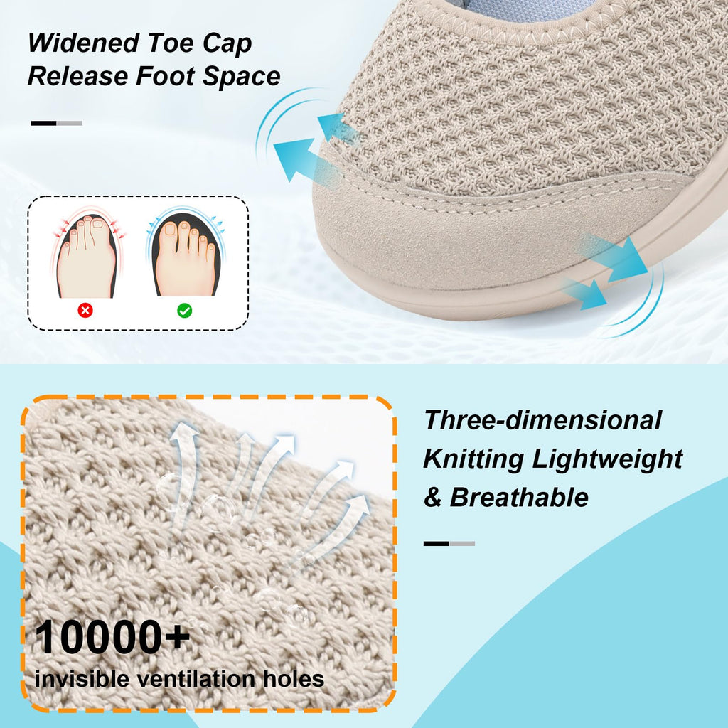 BARERUN Womens Barefoot Walking Shoes Adjustable Wide Diabetic Shoes Breathable Zero Drop Sneakers for Wide Width Arthritis Edema Feet Nursing Shoe Indoor Outdoor