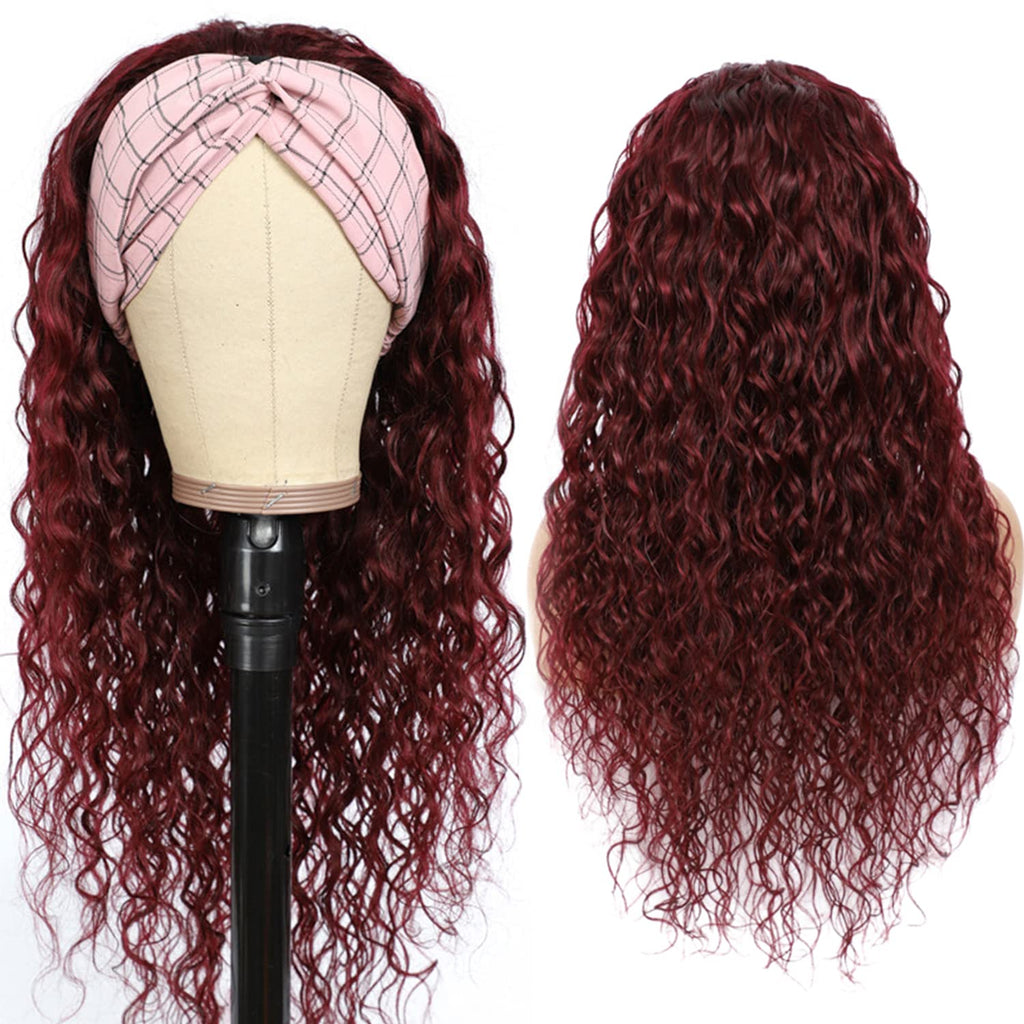 Aiterina Headband Wig Deep Wave 12 Inch Human Hair Headband Wig Curly hair Glueless Human Hair Wigs Machine Made No Lace deep Curly Headband Wigs Natural color
