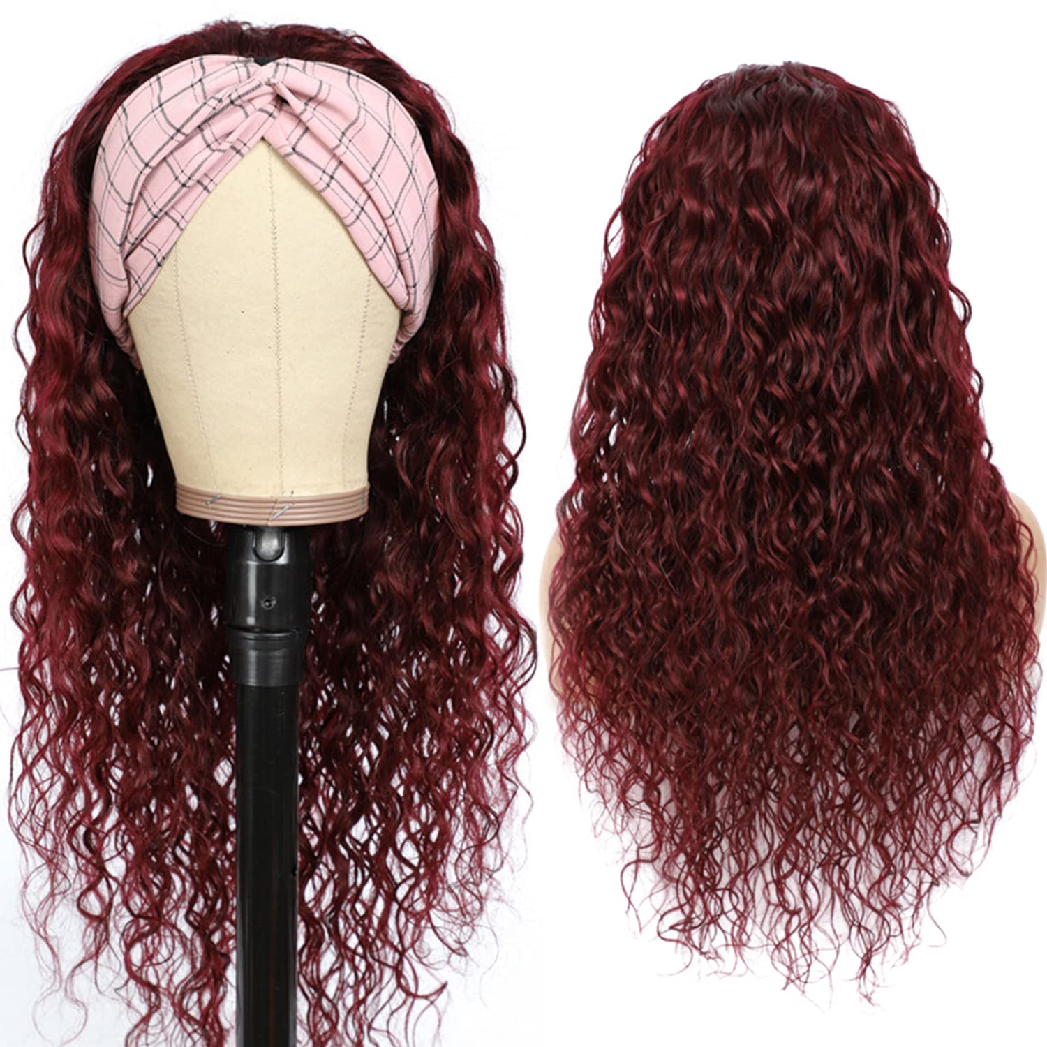 Aiterina Headband Wig Deep Wave 12 Inch Human Hair Headband Wig Curly hair Glueless Human Hair Wigs Machine Made No Lace deep Curly Headband Wigs Natural color