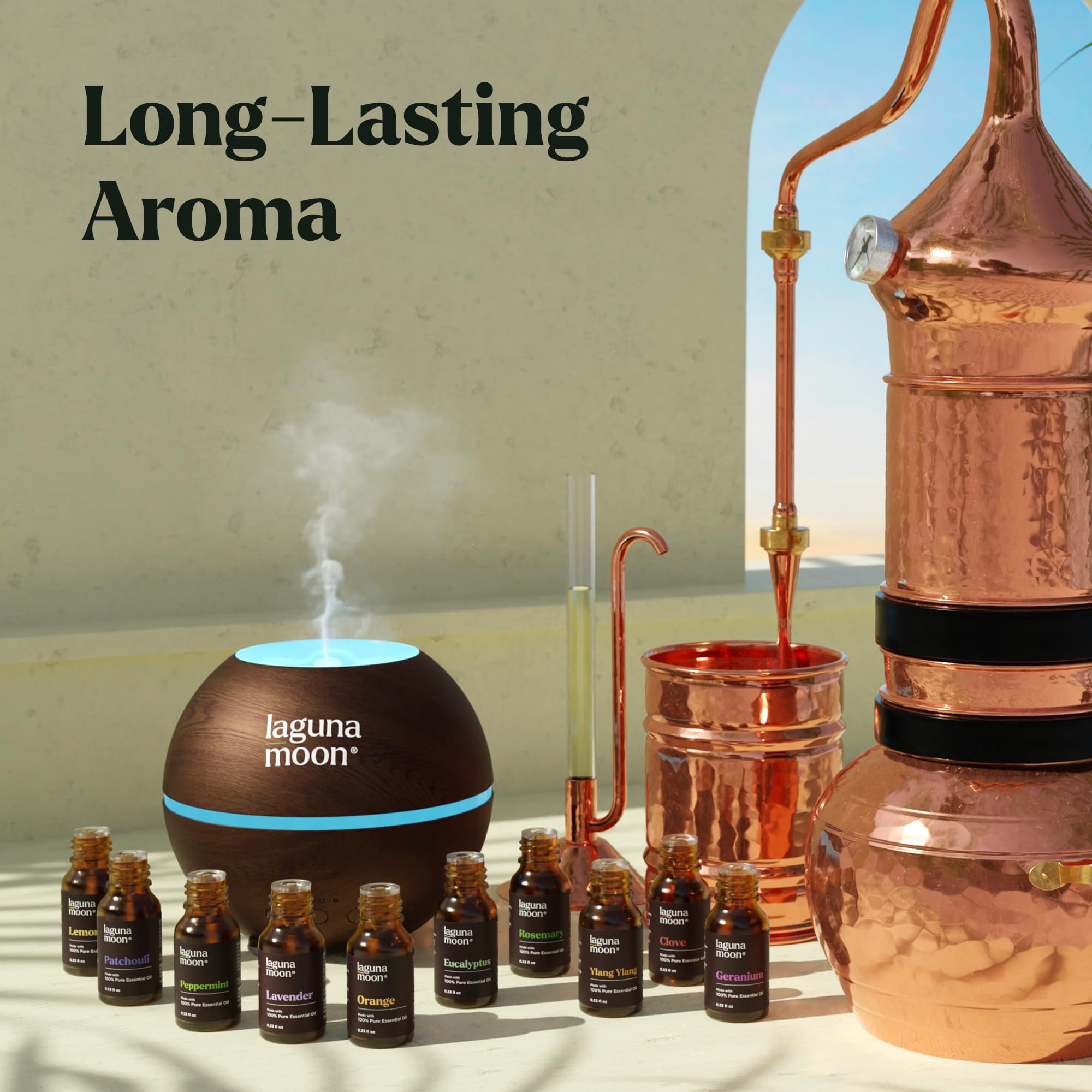 Lagunamoon Essential Oils Aromatherapy Set - 6 Oils for Diffusers, Home Care, Candle Making Scents, Fragrance, Humidifiers, Gifts - Peppermint, Tea Tree, Lavender, Eucalyptus, Orange (10mL)