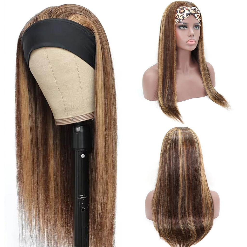 Aiterina Headband Wig Deep Wave 12 Inch Human Hair Headband Wig Curly hair Glueless Human Hair Wigs Machine Made No Lace deep Curly Headband Wigs Natural color