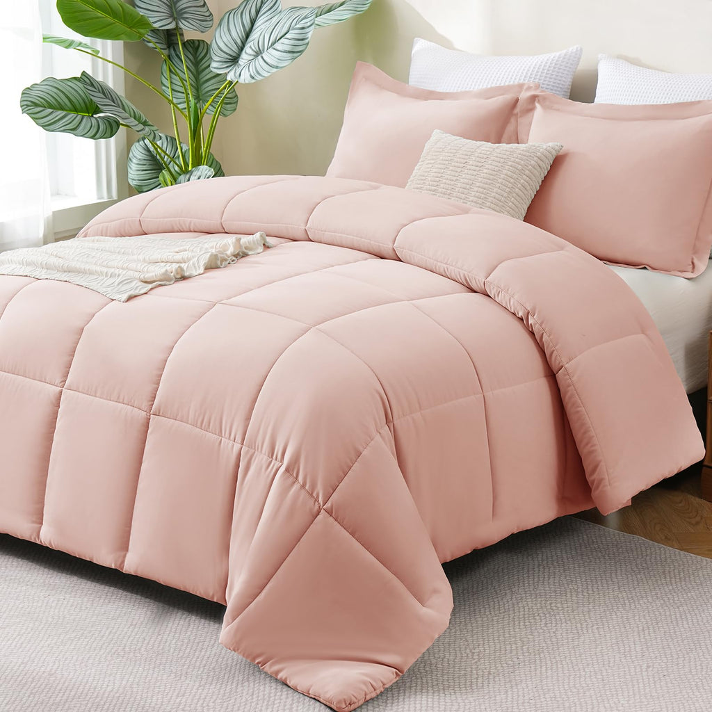 CozyLux Queen Comforter Set Black - 270GSM 3 Pieces Box Stitched Comforters Queen Size, Soft Bed Set for All Seasons, Lightweight Bedding Sets with 1 Down Alternative Comforter and 2 Pillow Shams