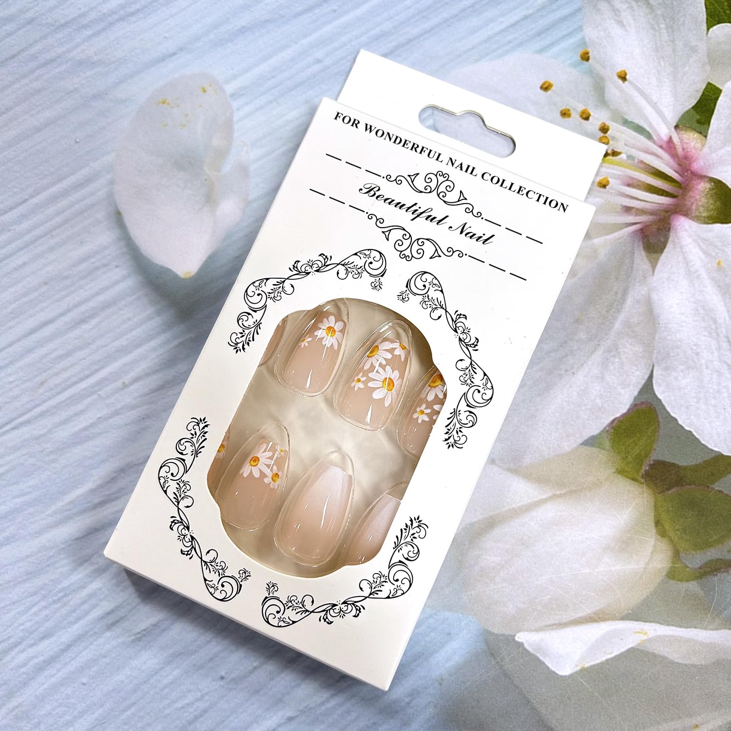 Glitter Powder Love Heart Press on Nails Long Square Gold Glitter Stripes Design Blue Gradient Acrylic Fake Nail Full Cover Glossy Artificial Fingernails DIY Reusable Glue on Nails for Women 24Pcs