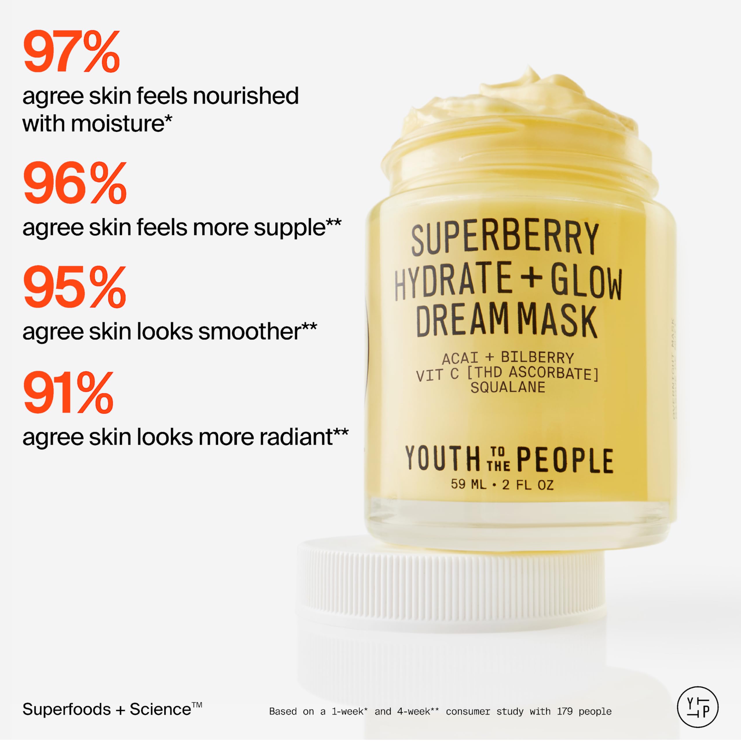 Youth To The People Superberry Dream Mask - Hydrate + Glow Face Moisturizer | Vitamin C Brightening Night Cream - Antioxidant-Rich Hydration, Radiant Glow, For Dry/Dull Skin, Uneven Tone, Non-comedogenic