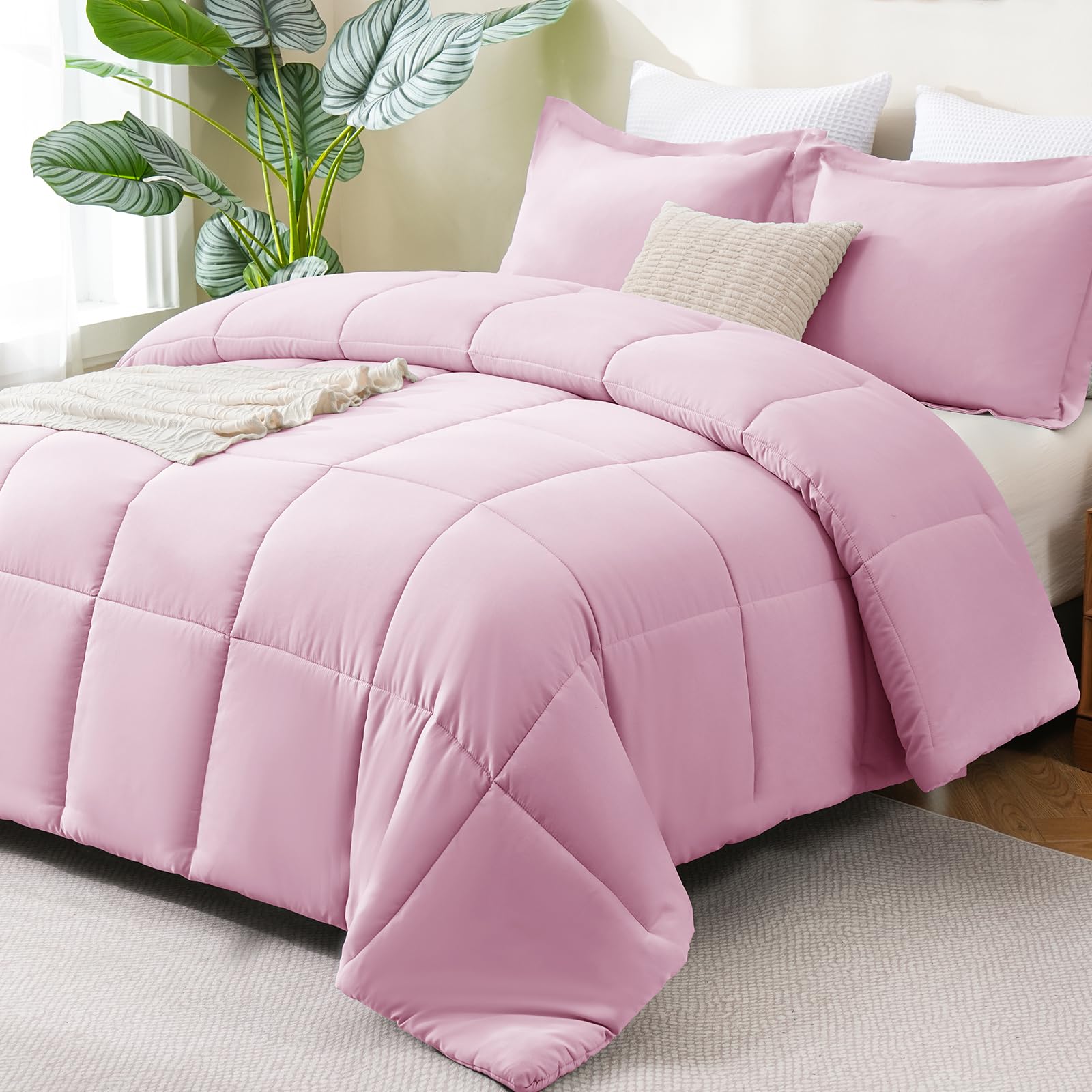 CozyLux Queen Comforter Set Black - 270GSM 3 Pieces Box Stitched Comforters Queen Size, Soft Bed Set for All Seasons, Lightweight Bedding Sets with 1 Down Alternative Comforter and 2 Pillow Shams