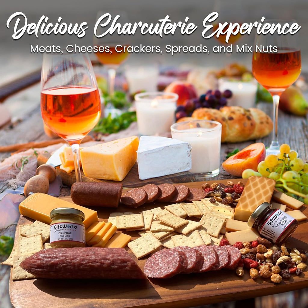 Charcuterie Meat and Cheese Gift Basket, Charcuterie Board Food Items, Food Gifts for Men, Meat Sampler For Men, Tailgating, Business, Congratulations, Care Packages, Thanksgiving and Christmas Gift (8-item Bundle)