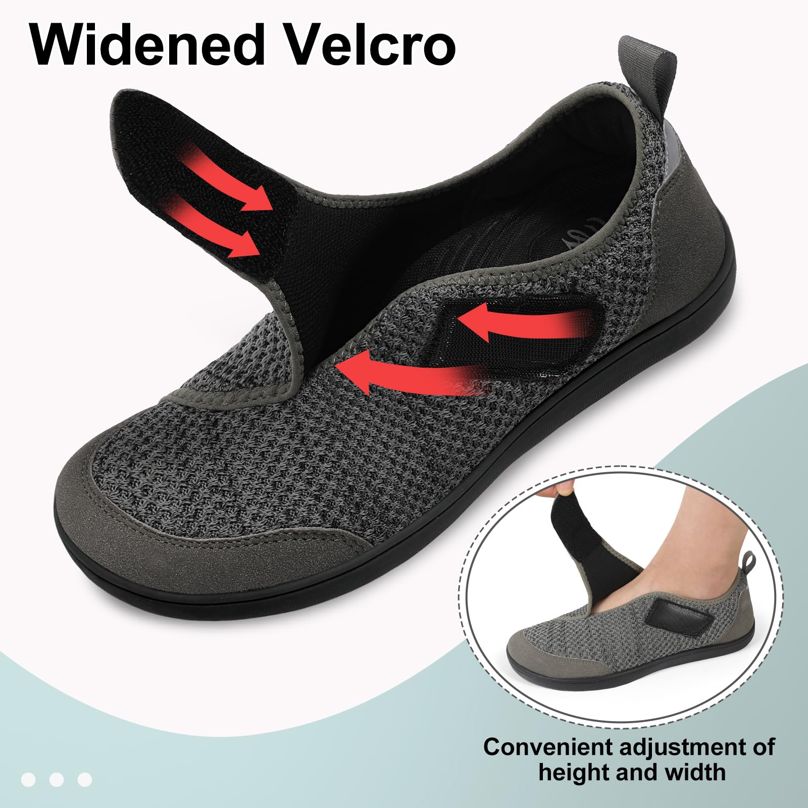LeIsfIt Mens Wide Diabetic Shoes Adjustable Barefoot Walking Shoes Breathable Zero Drop Sneakers for Wide Width Arthritis Edema Feet