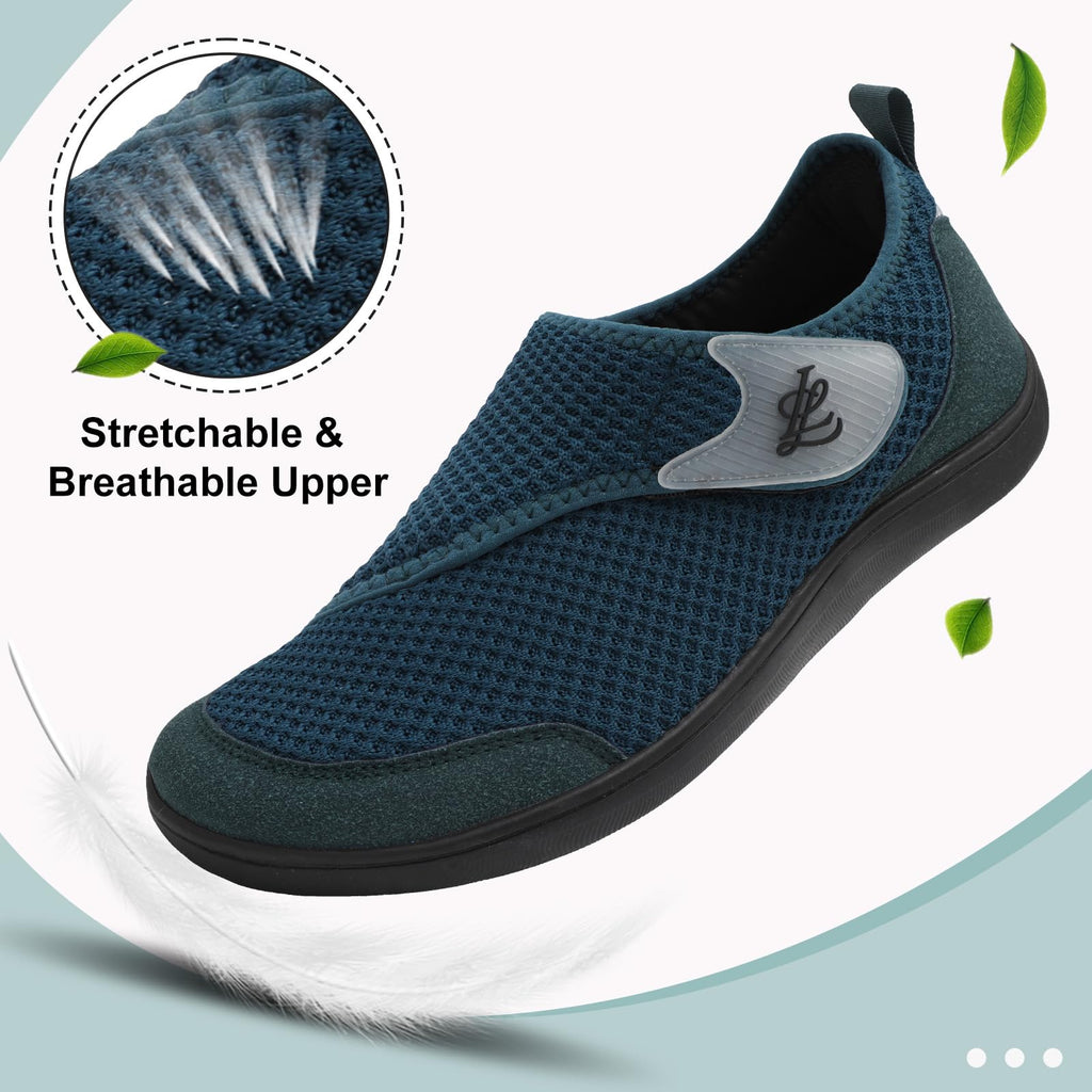 LeIsfIt Mens Wide Diabetic Shoes Adjustable Barefoot Walking Shoes Breathable Zero Drop Sneakers for Wide Width Arthritis Edema Feet