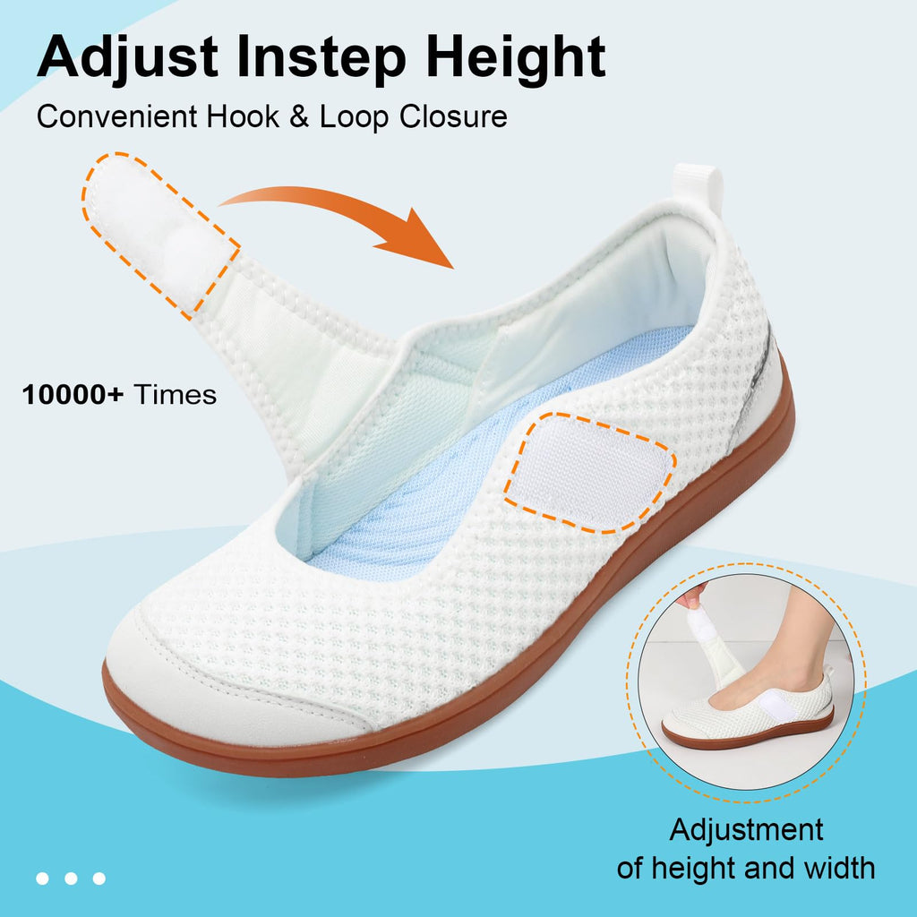 BARERUN Womens Barefoot Walking Shoes Adjustable Wide Diabetic Shoes Breathable Zero Drop Sneakers for Wide Width Arthritis Edema Feet Nursing Shoe Indoor Outdoor