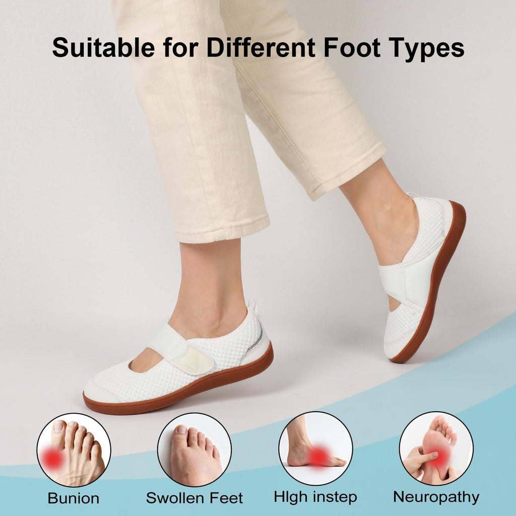 BARERUN Womens Barefoot Walking Shoes Adjustable Wide Diabetic Shoes Breathable Zero Drop Sneakers for Wide Width Arthritis Edema Feet Nursing Shoe Indoor Outdoor