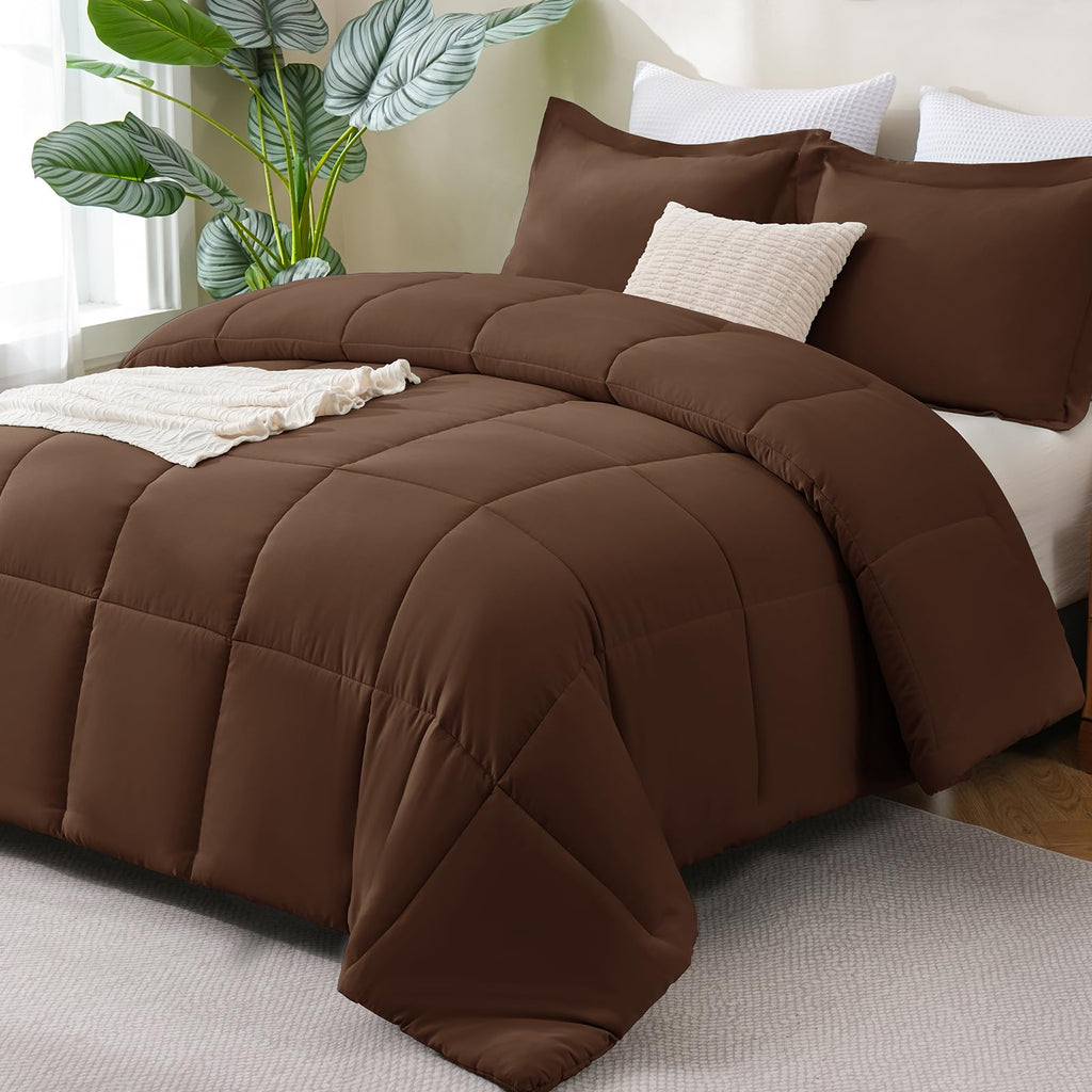 CozyLux Queen Comforter Set Black - 270GSM 3 Pieces Box Stitched Comforters Queen Size, Soft Bed Set for All Seasons, Lightweight Bedding Sets with 1 Down Alternative Comforter and 2 Pillow Shams
