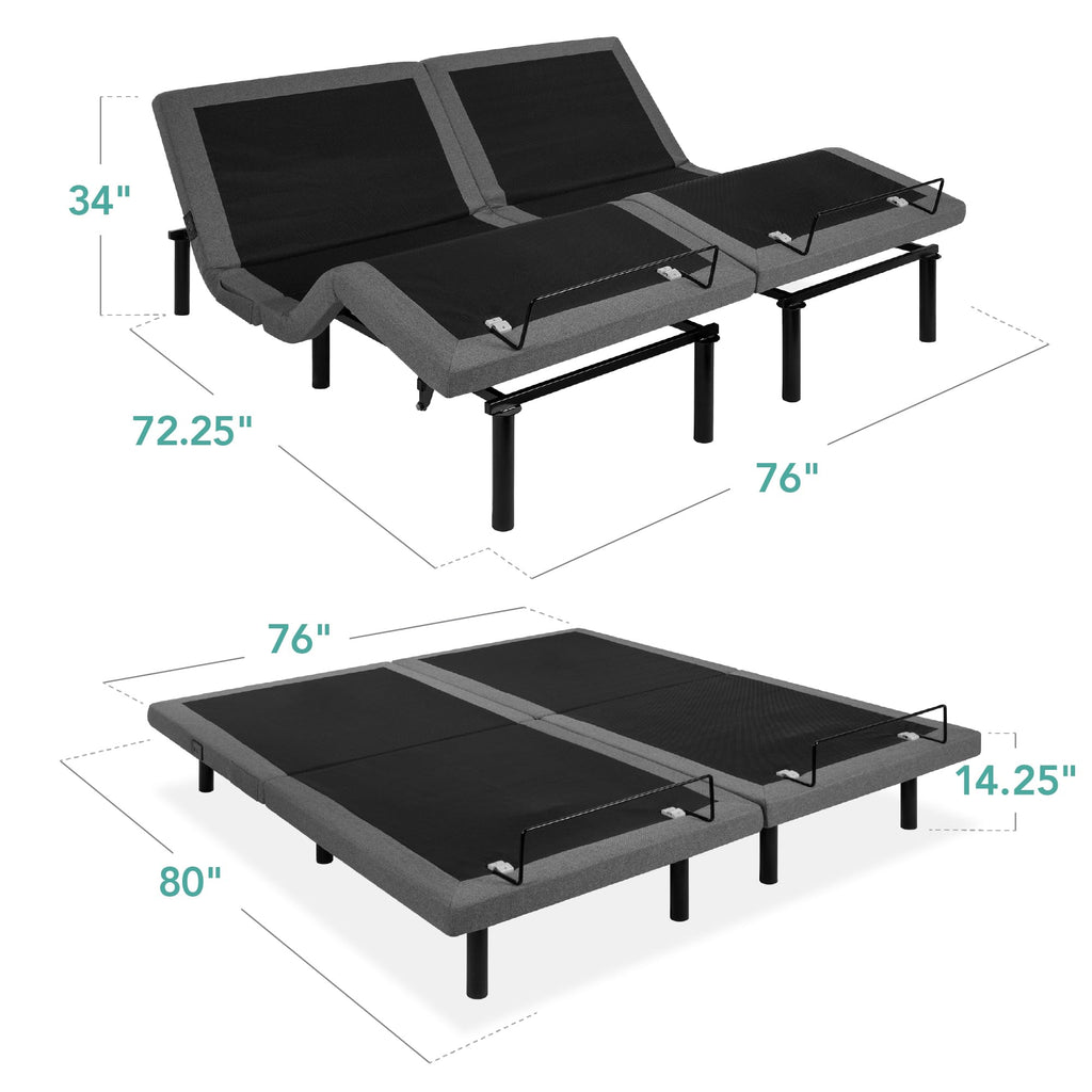 Best Choice Products Ergonomic Queen Size Adjustable Bed Frame, Electric Base w/Wireless Remote Control, Nightlight, Massager, 2 USB Ports
