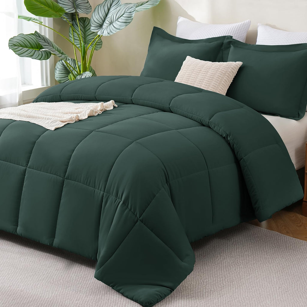 CozyLux Queen Comforter Set Black - 270GSM 3 Pieces Box Stitched Comforters Queen Size, Soft Bed Set for All Seasons, Lightweight Bedding Sets with 1 Down Alternative Comforter and 2 Pillow Shams
