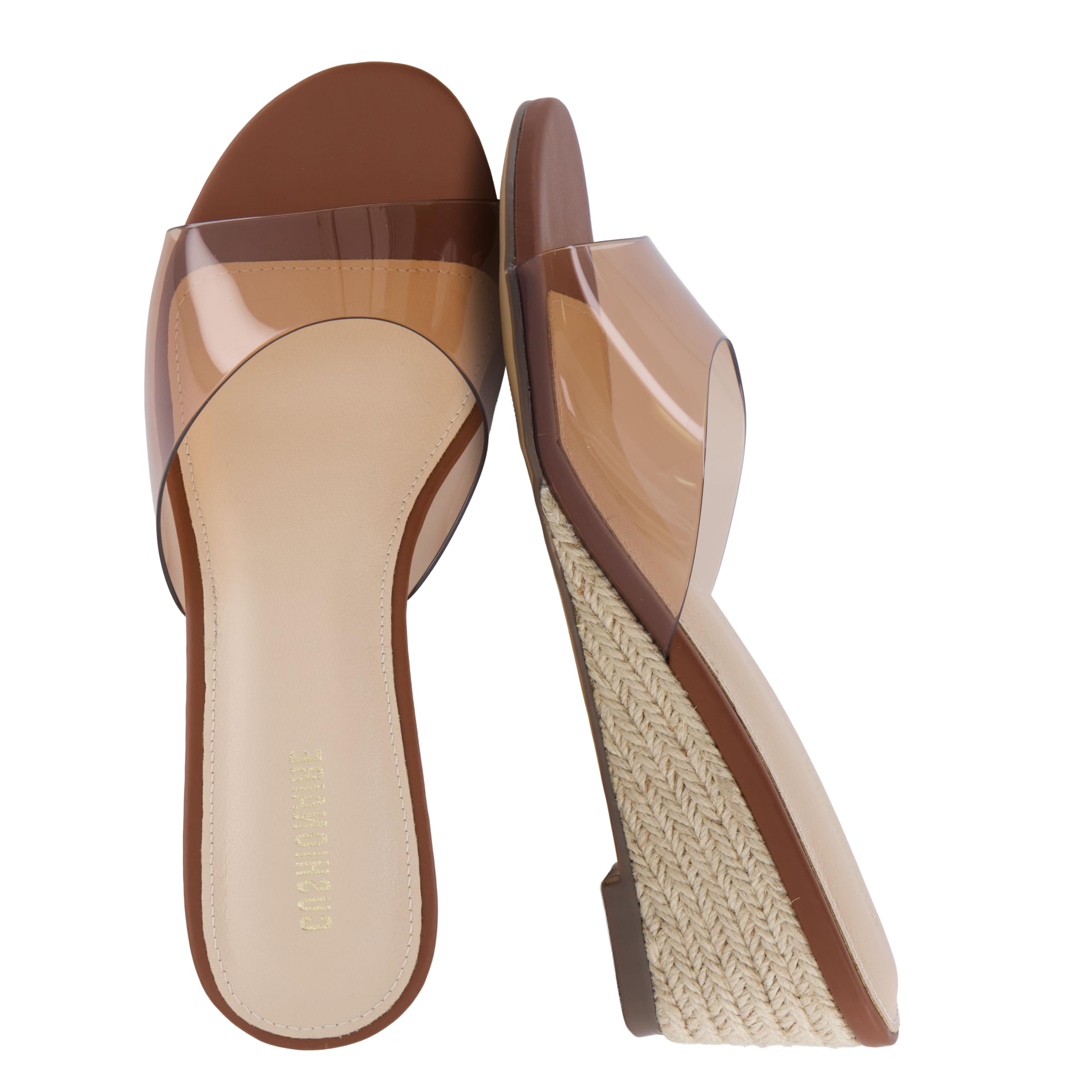 CUSHIONAIRE Brit Dress Wedge Sandals for Women, Clear Slip-On Espadrille Heels with Soft Memory Foam Comfort