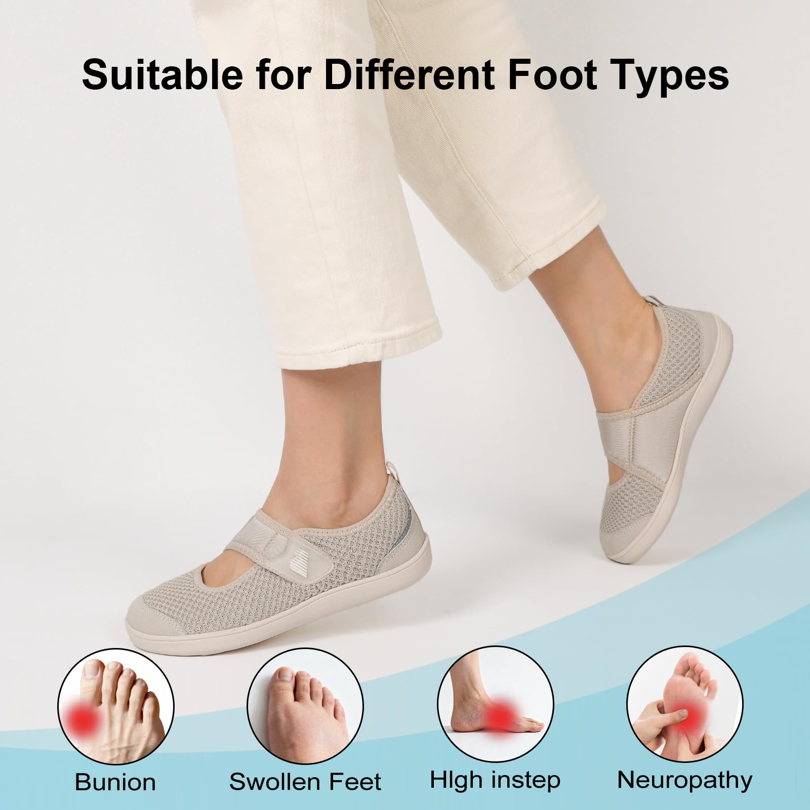 BARERUN Womens Barefoot Walking Shoes Adjustable Wide Diabetic Shoes Breathable Zero Drop Sneakers for Wide Width Arthritis Edema Feet Nursing Shoe Indoor Outdoor