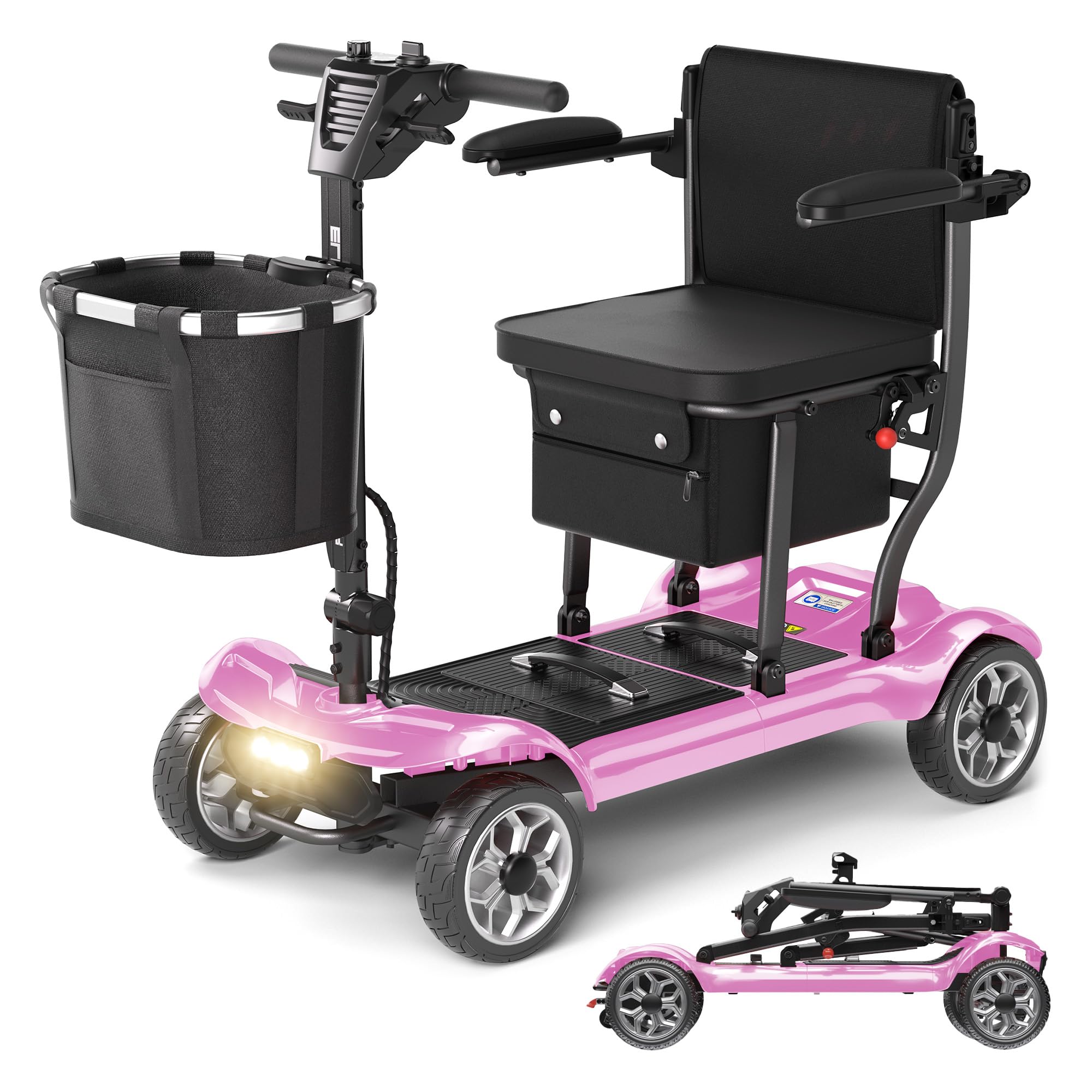 Lightweight Mobility Scooter for Seniors & Adults - Cruise & Airport Approved, 43lb Foldable Portable Motorized Scooters with Removable Lithium Battery for 12.4 Miles Travel, 300lb Capacity, Red