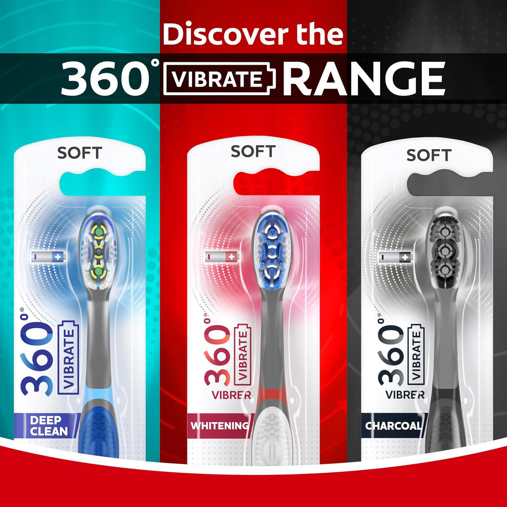 Colgate 360 Vibrate Deep Clean Battery Powered Electric Toothbrush with Medium Bristles, 2 Pack, Sonic Powered