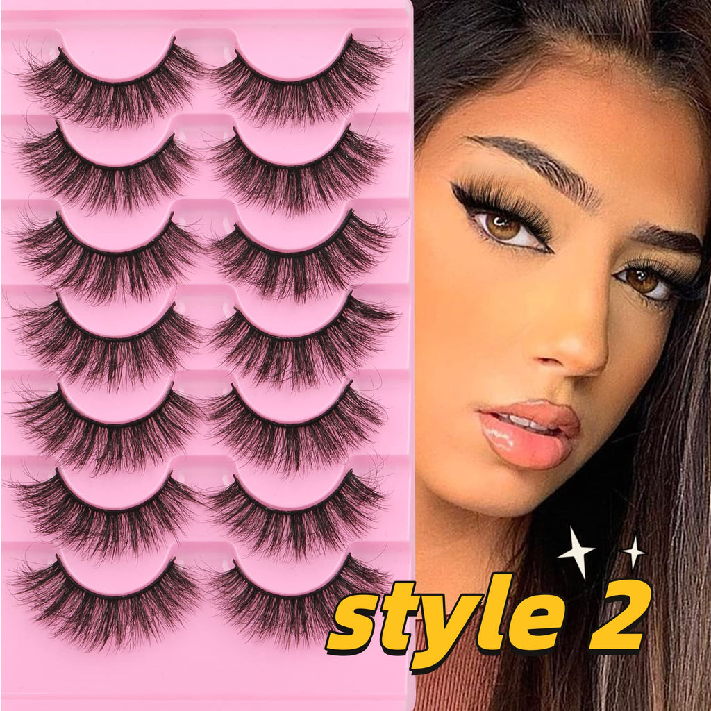 Mink Lashes Fluffy False Eyelashes Natural Look 14-17mm Cat Eye Lashes Pack, 5D Wispy Curly Fake Lashes by TNFVLONEINS - 21 Pairs 3 Styles