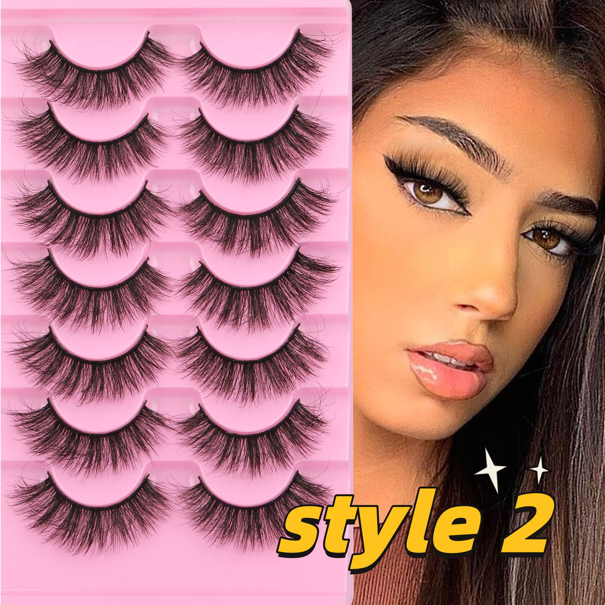 Mink Lashes Fluffy False Eyelashes Natural Look 14-17mm Cat Eye Lashes Pack, 5D Wispy Curly Fake Lashes by TNFVLONEINS - 21 Pairs 3 Styles