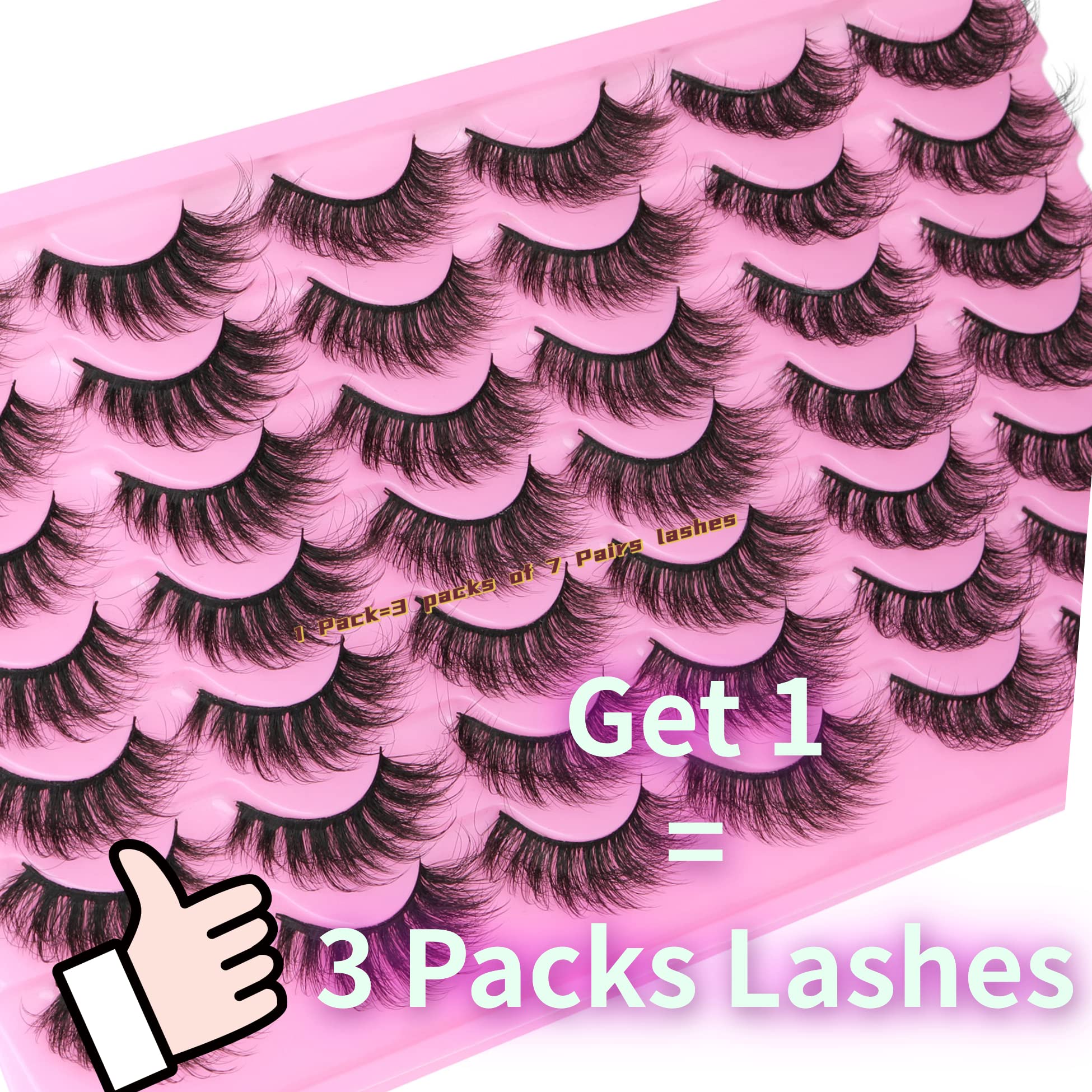 Mink Lashes Fluffy False Eyelashes Natural Look 14-17mm Cat Eye Lashes Pack, 5D Wispy Curly Fake Lashes by TNFVLONEINS - 21 Pairs 3 Styles